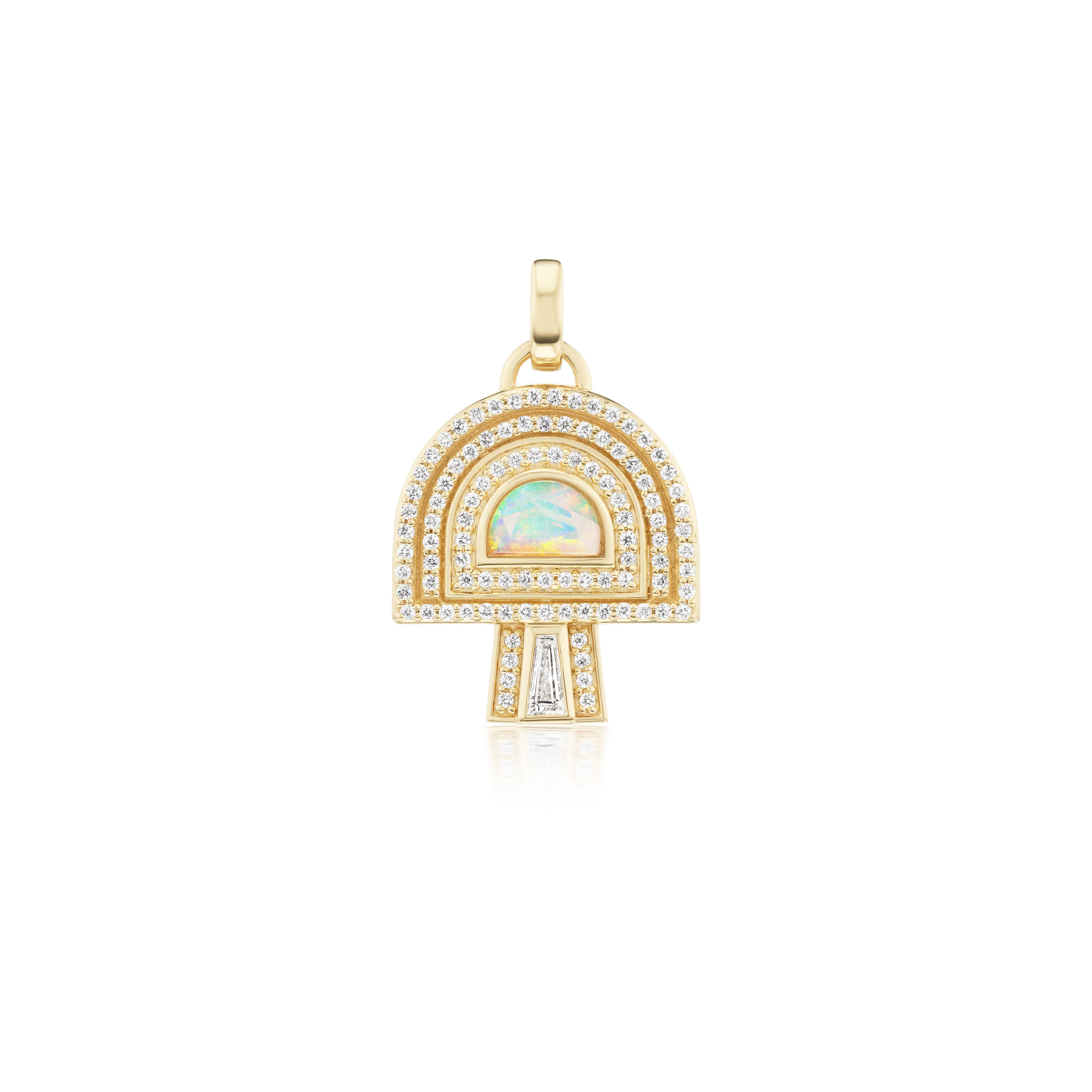 18k yellow gold diamond pave one of a kind opal mushroom charm pendant fine jewelry by Sorellina Tiny gods