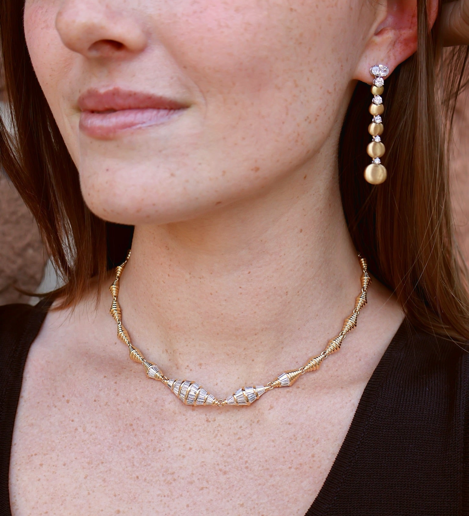 18k yellow gold oval diamond drop earrings by Nikos Koulis Tiny Gods