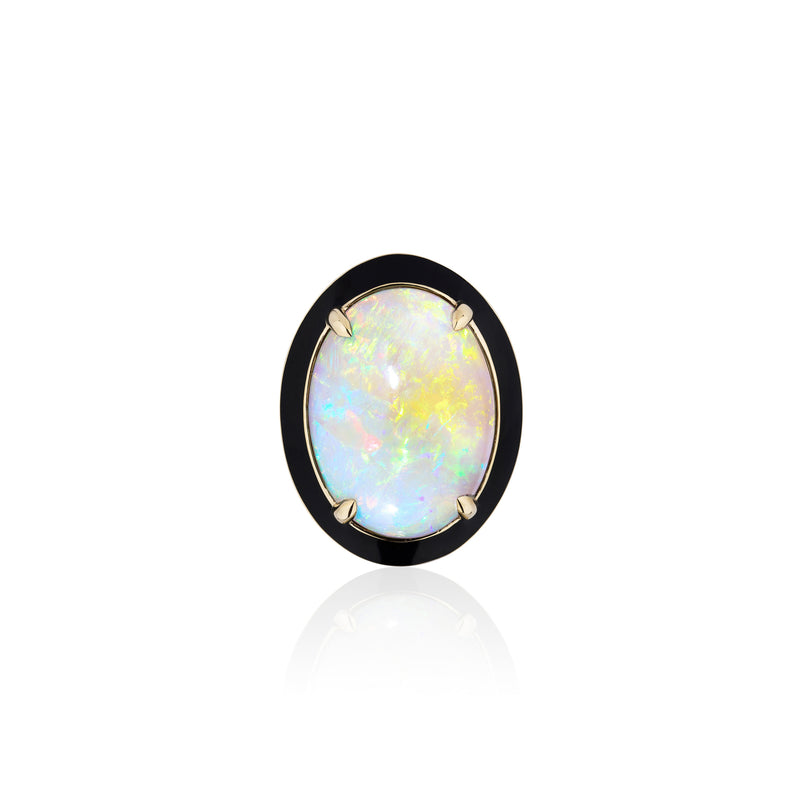 18k below gold oval opal and black enamel ring by Goshwara Tiny Gods