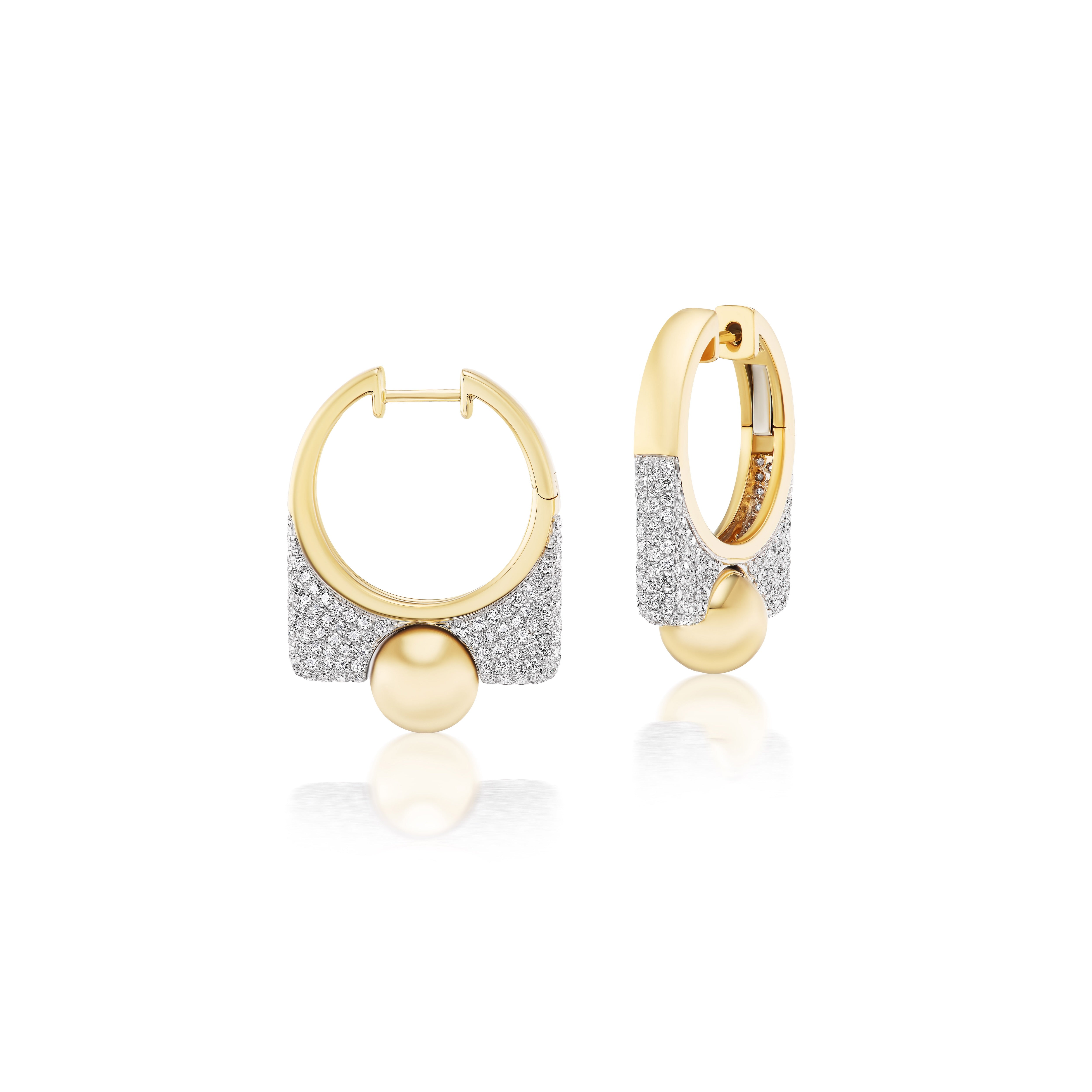 yellow gold diamond pave ball hoop earrings by RainbowK Tiny Gods