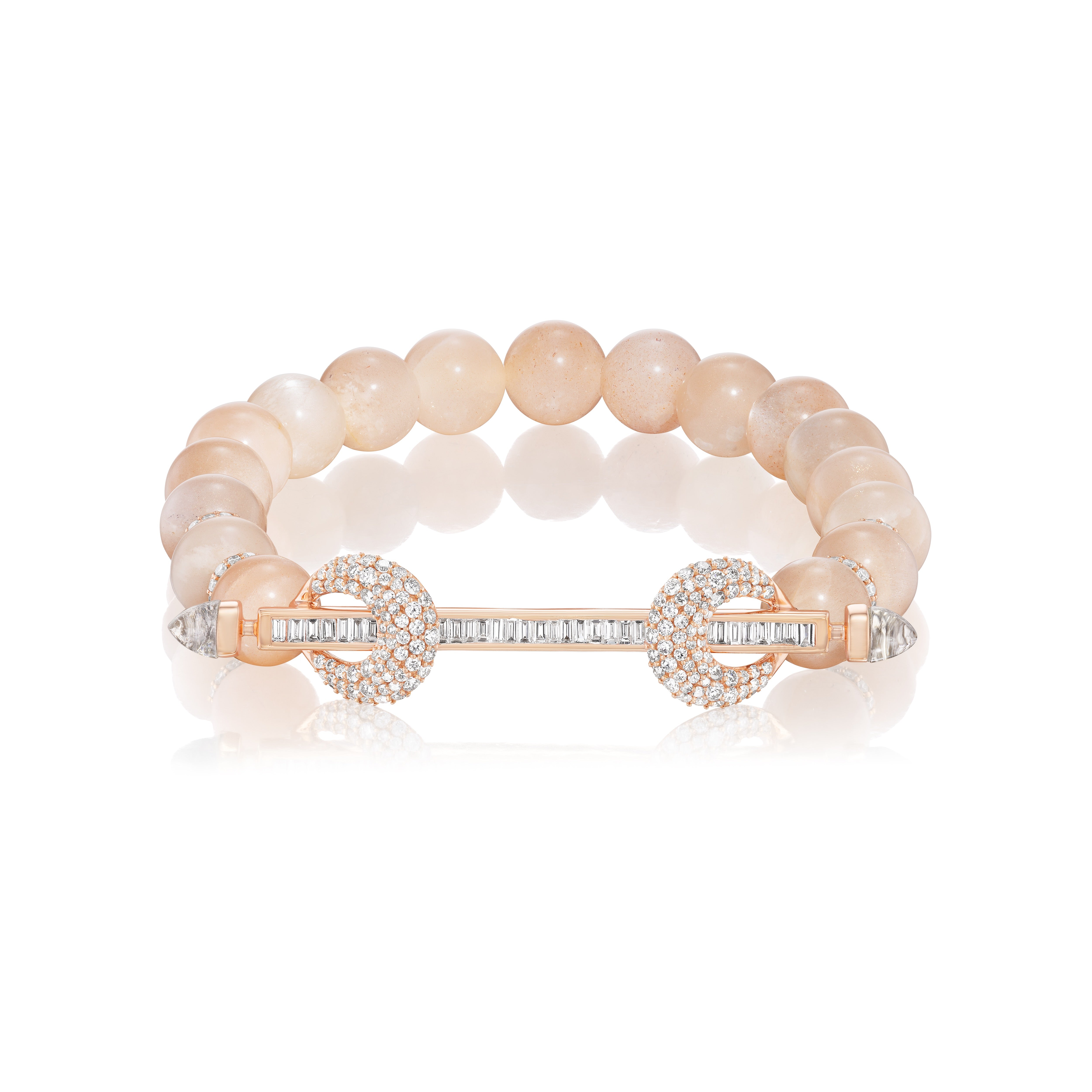 18k rose gold and Peach Moonstone & Diamond Chakra Bracelet by Ananya bead fine jewelry stretch at tiny gods