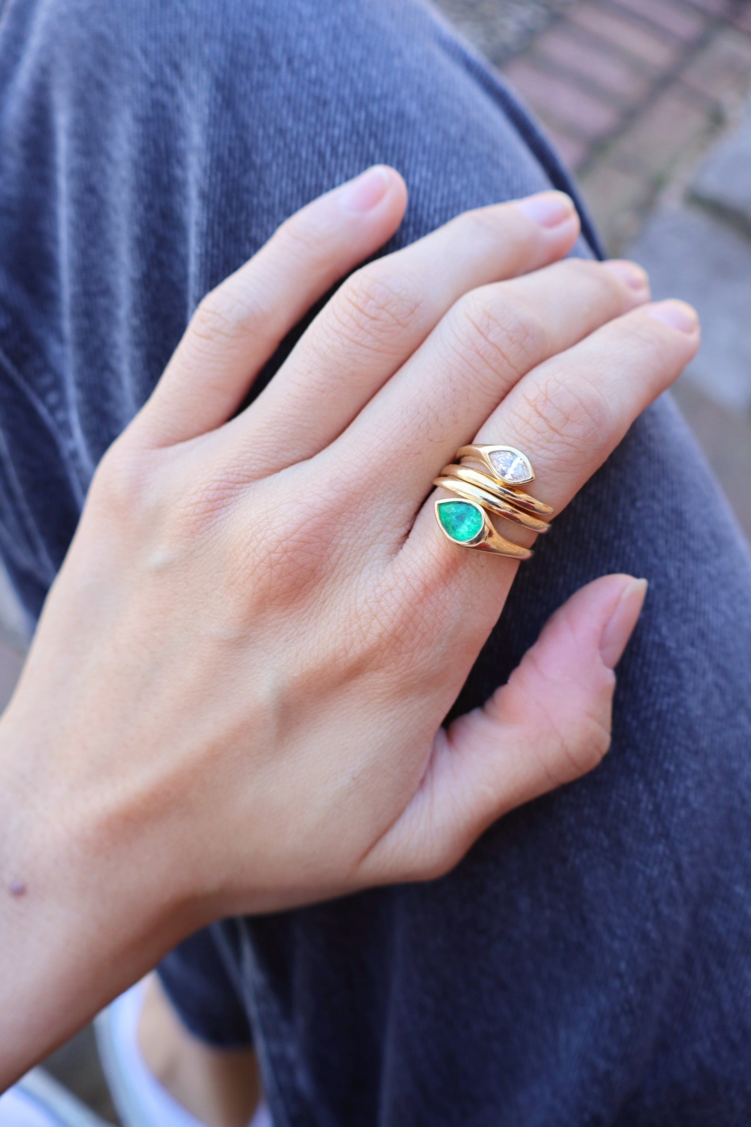18k yellow gold pear emerald snake coil ring Tiny Gods