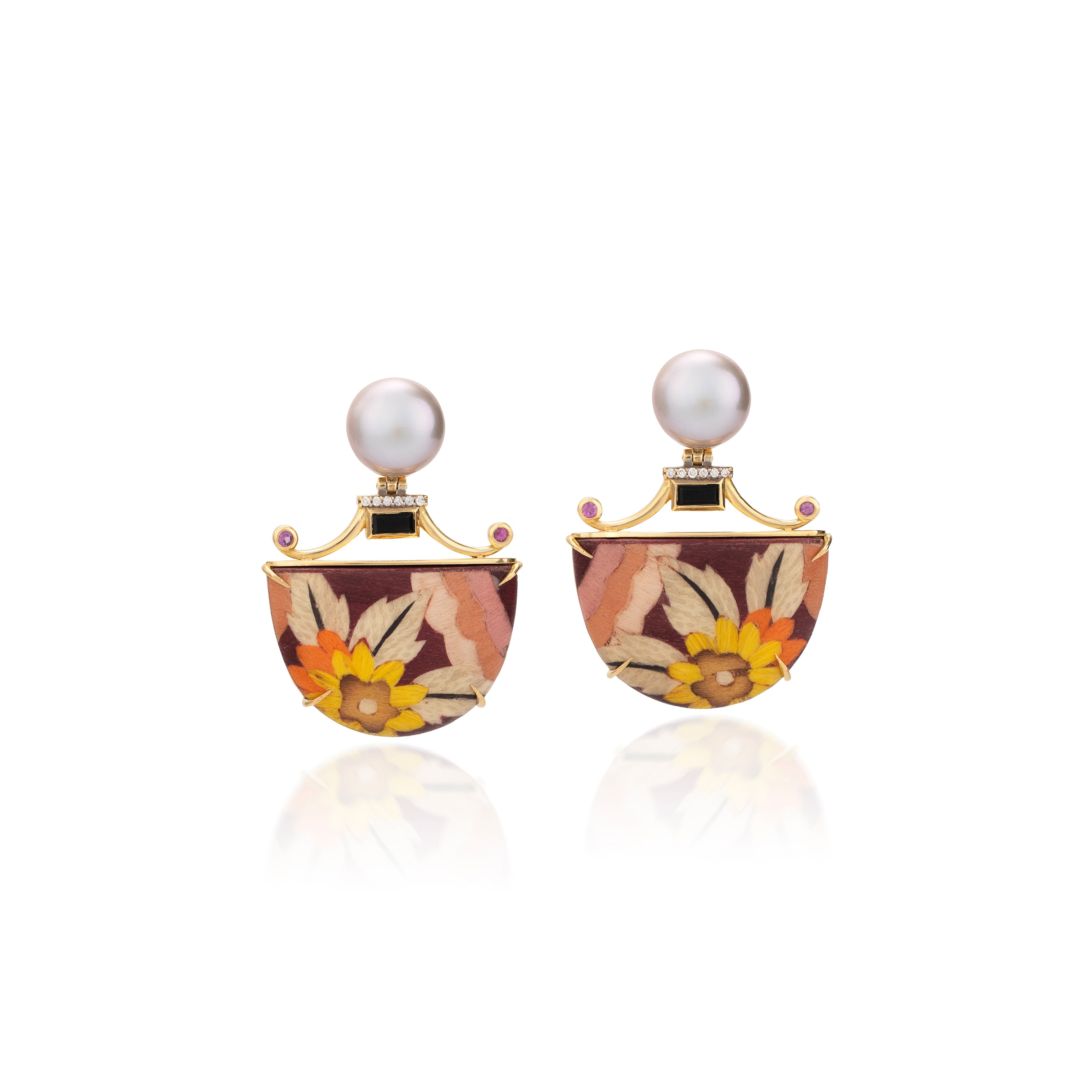 Pearl & Floral Marquetry Earrings Silvia Furmanovich tiny gods