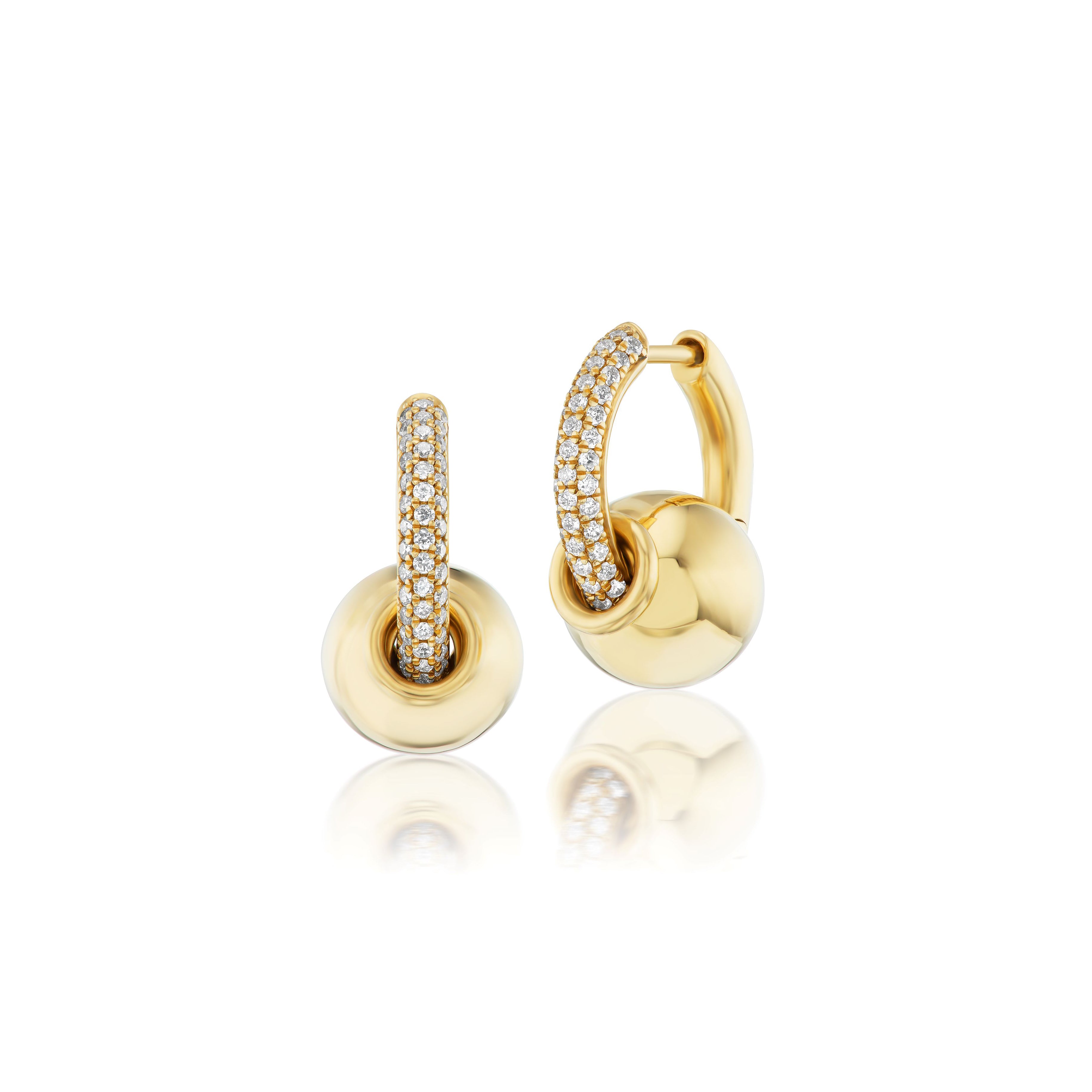 14k yellow gold diamond pave Huggie piercing earrings by Rainbow K Tiny Gods