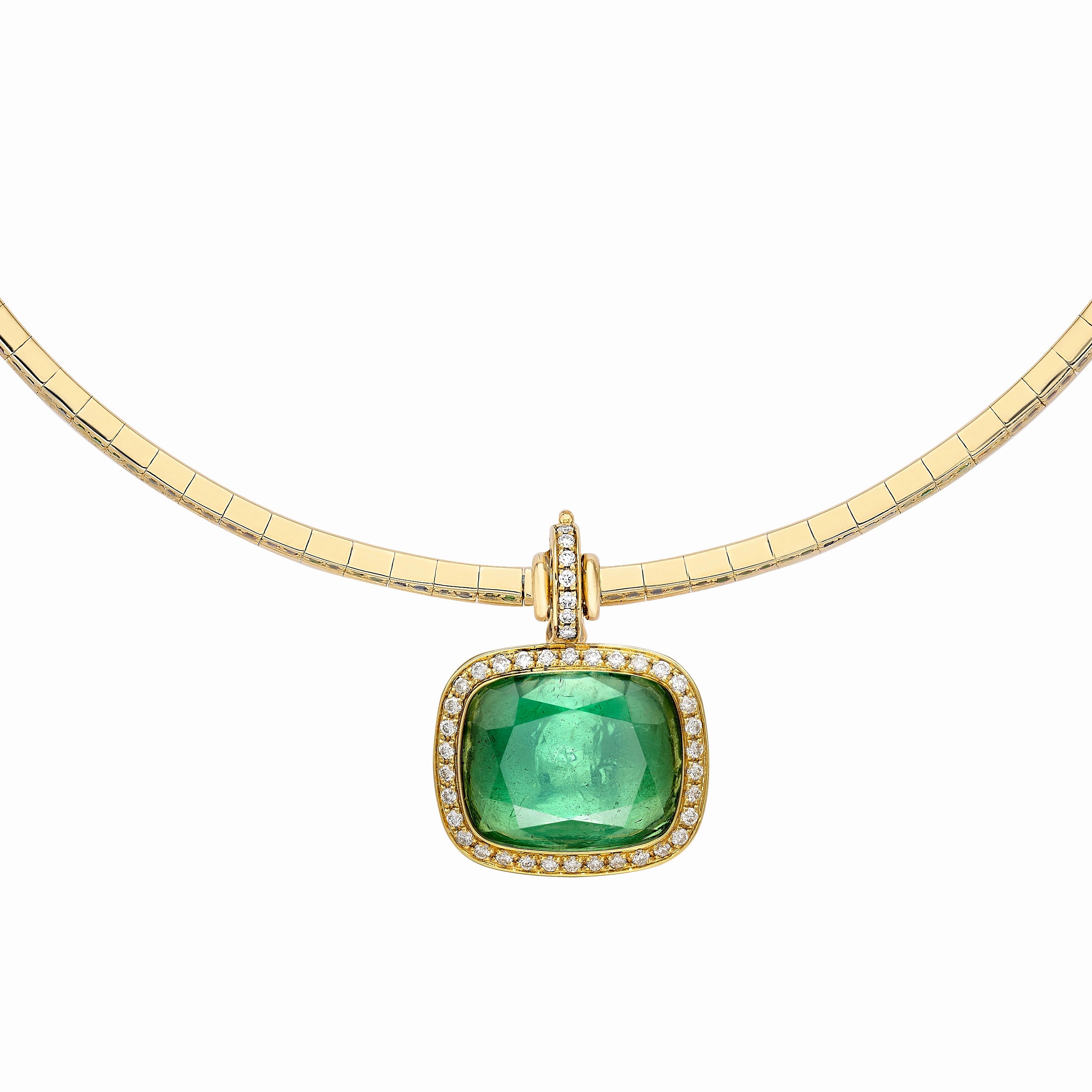 18k yellow gold Pluto green tourmaline diamond pendant choker necklace by Venyx Tiny Gods