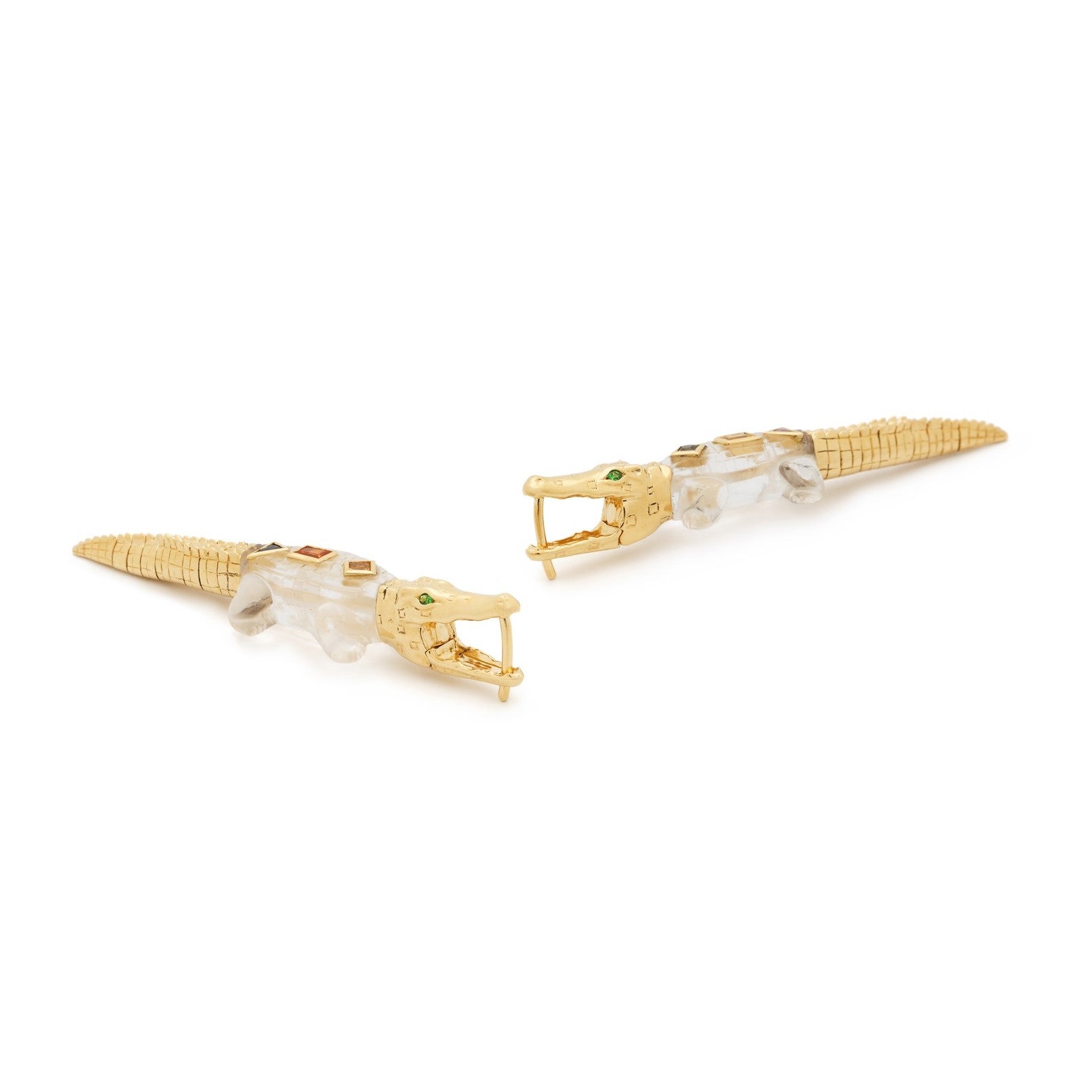 18k yellow gold pop art crystal alligator bite earring by Bibi Van Der Velden Tiny Gods