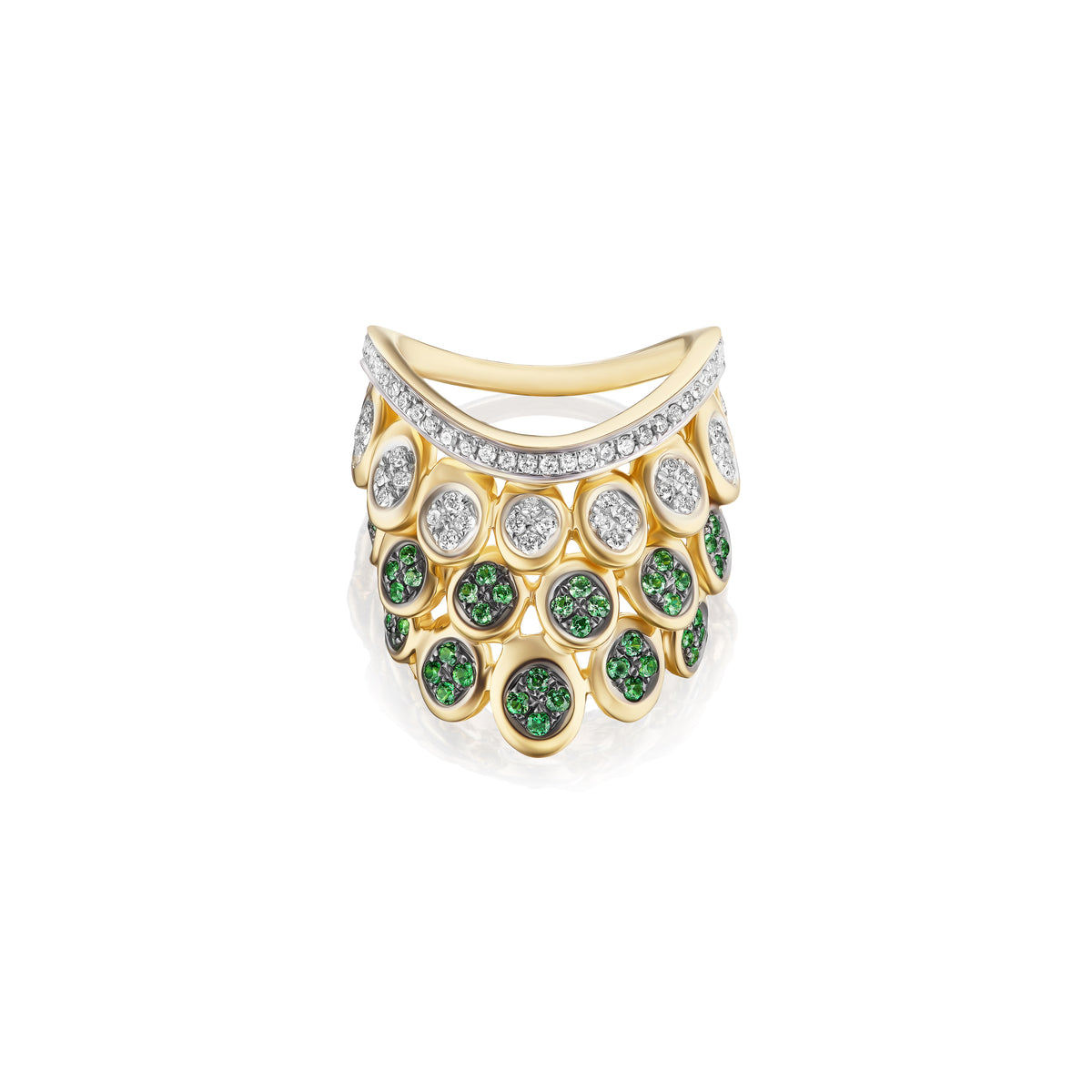 14k yellow gold white gold diamond tsavorite blossom pinky ring by Rainbow K Tiny Gods