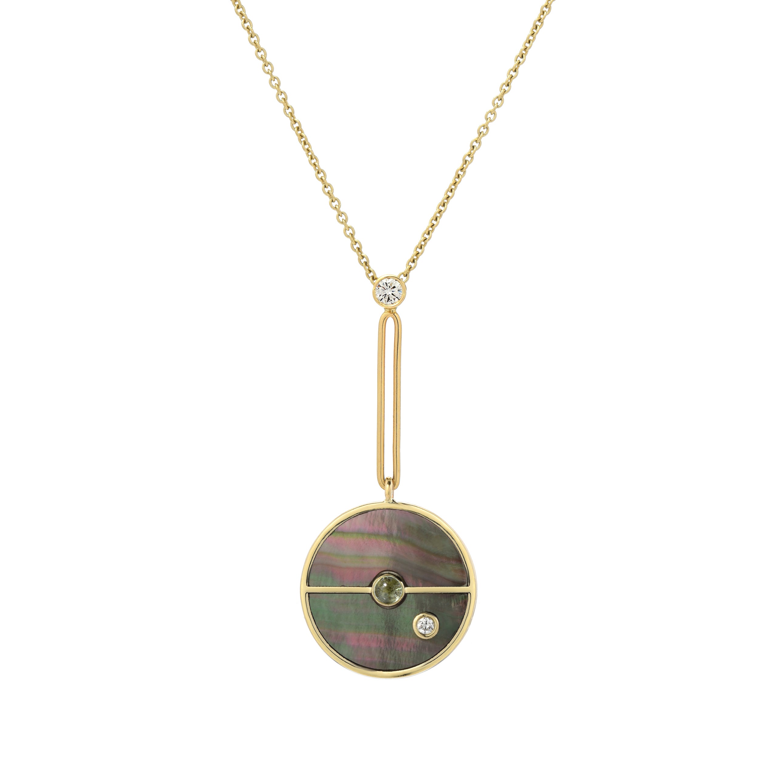 14k yellow gold dark mother of pearl and diamond signature drop diamond compass pendant by retrouvai Tiny Gods