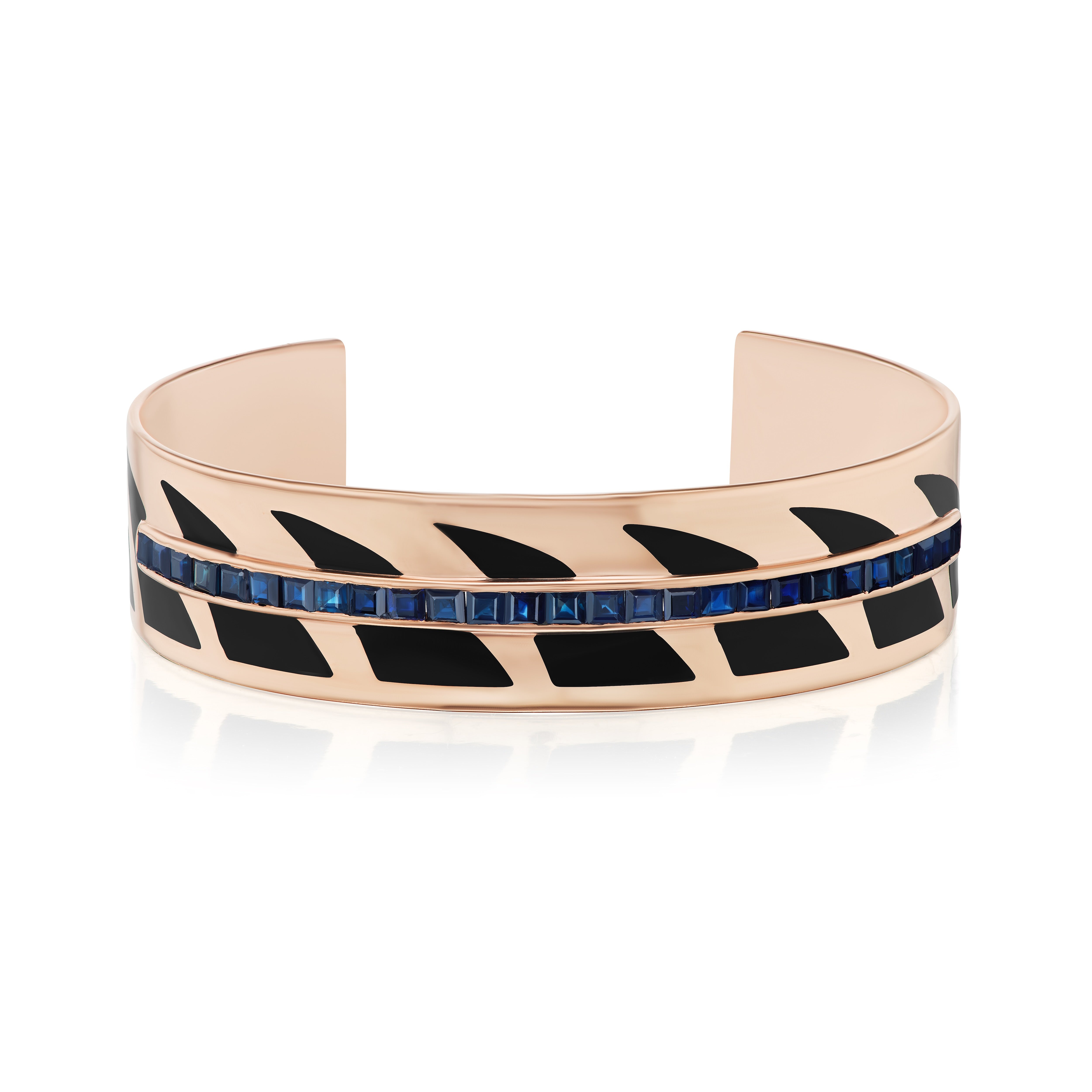 rose gold black enamel shark fin carry blue sapphire bangle cuff bracelet deszo tiny gods