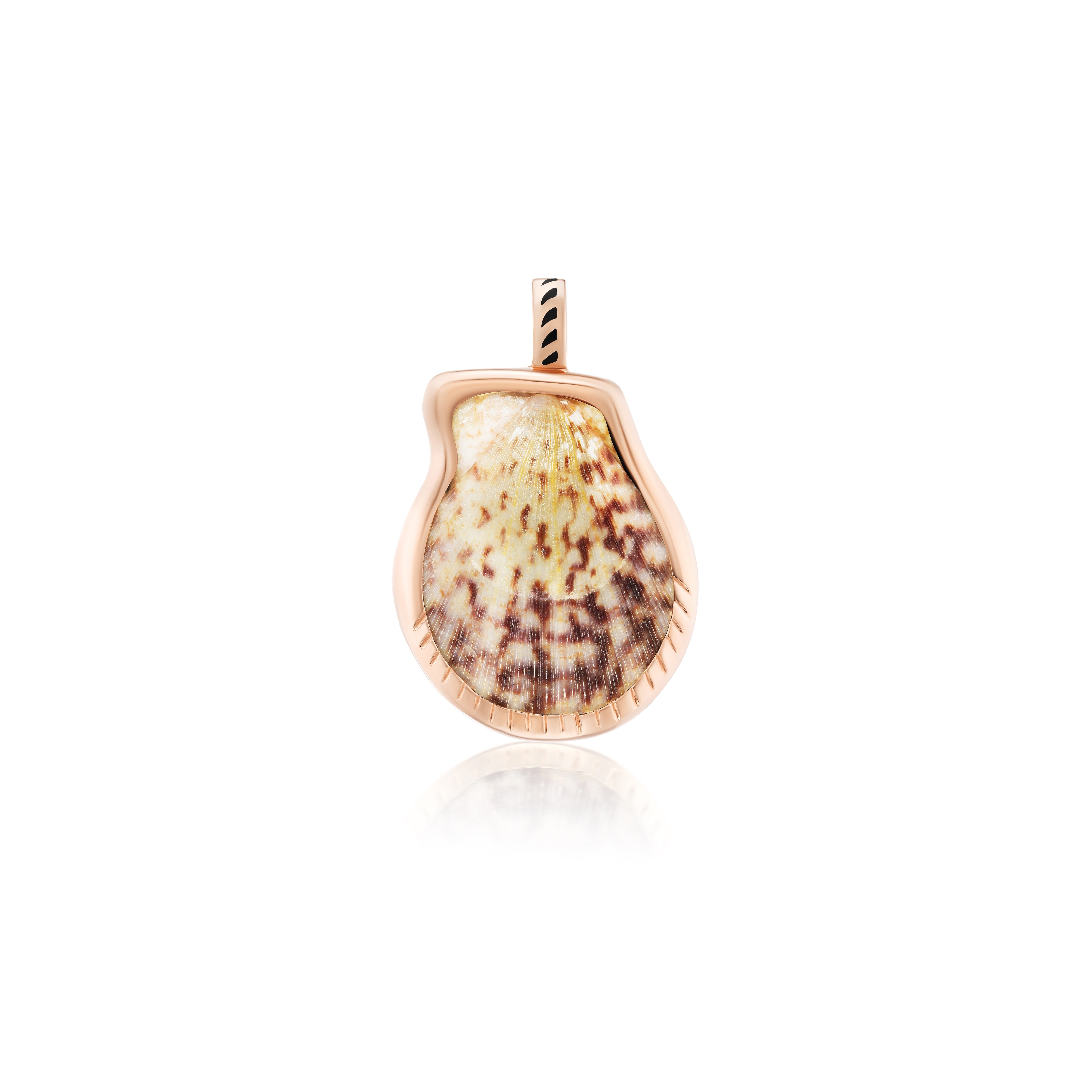 18k rose gold classic burgundy and cream clam shell pendant by Dezso Tiny Gods