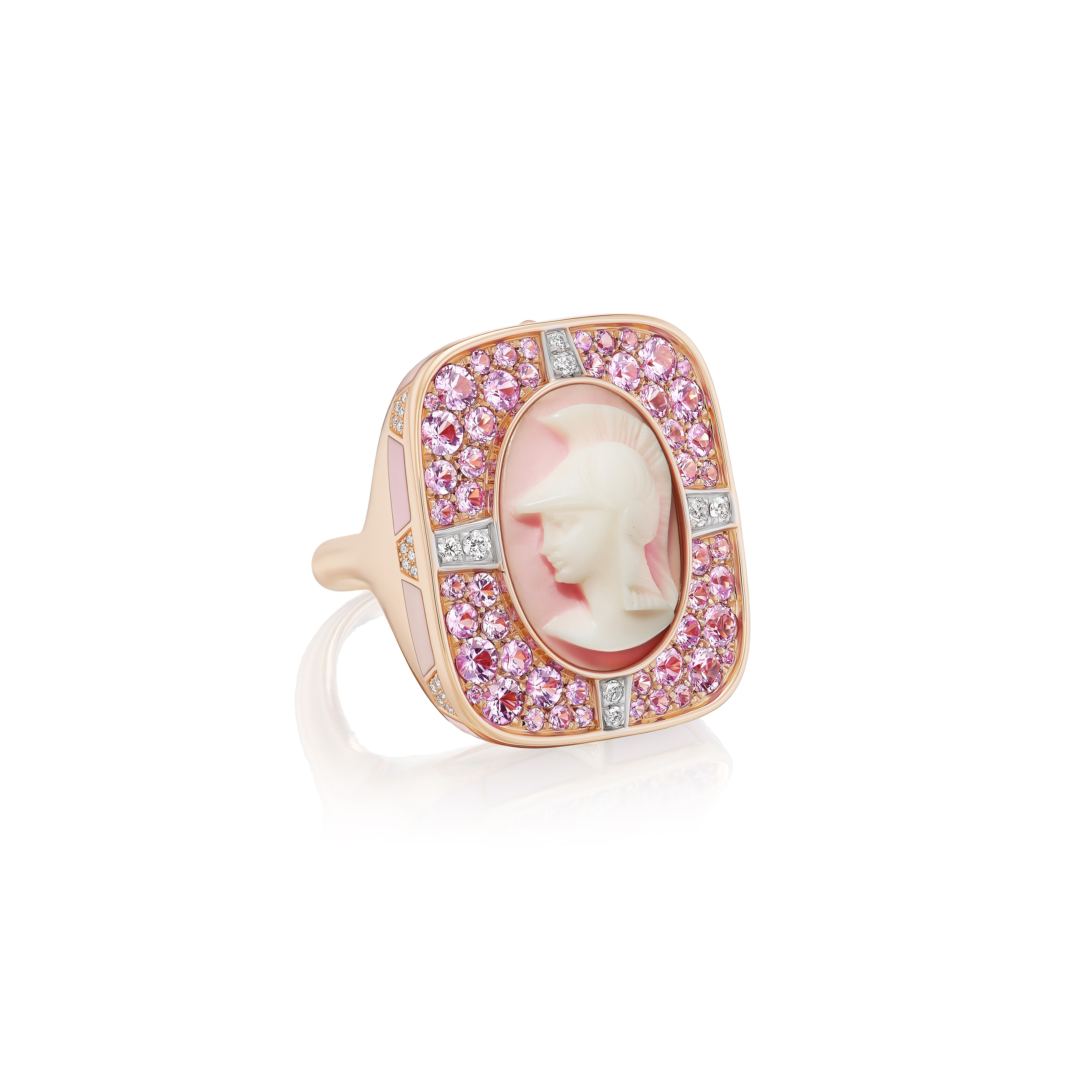 18k rose gold in your element pink and white cameo muse ring by Francesca Villa and Tiny Gods