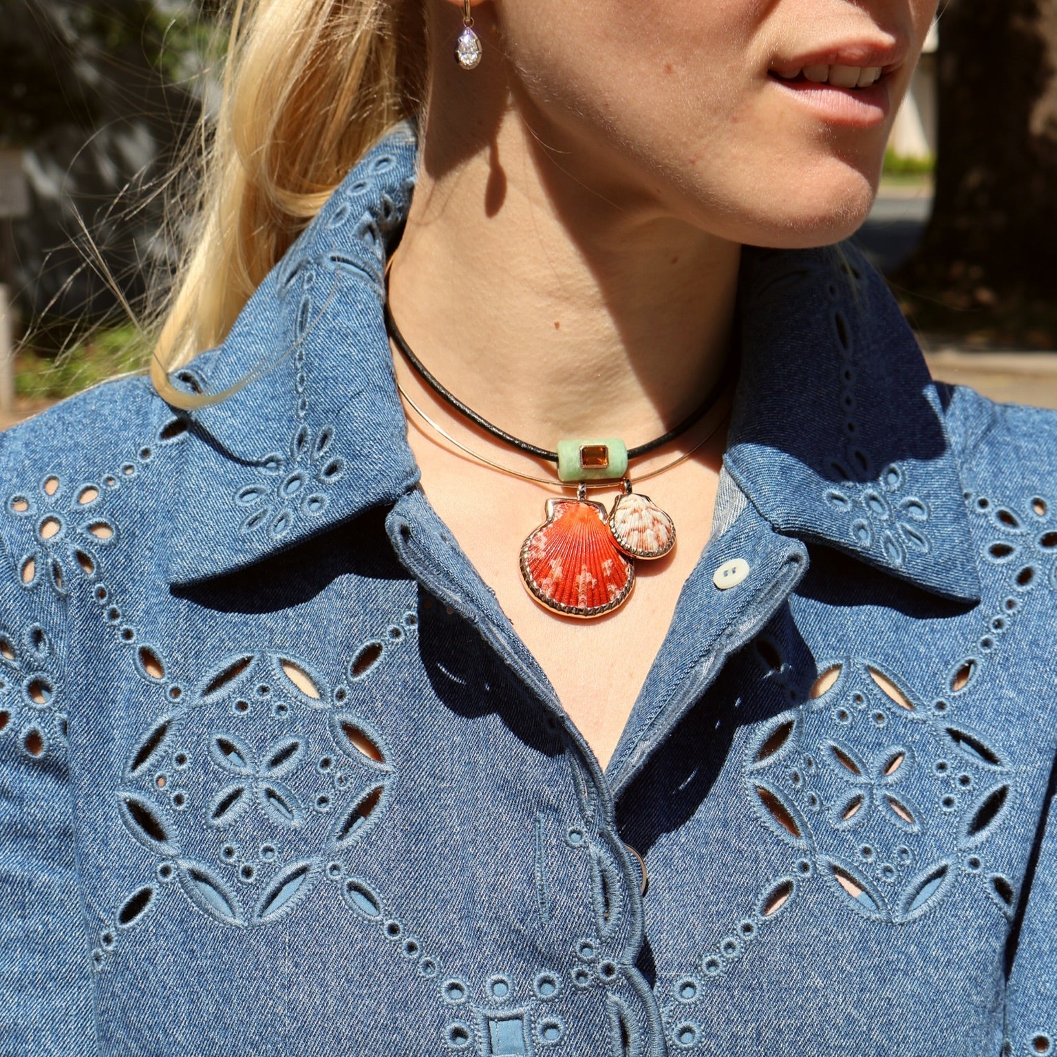 18k rose gold orange natural orange speckled clam shell pendant charm deszo tiny gods