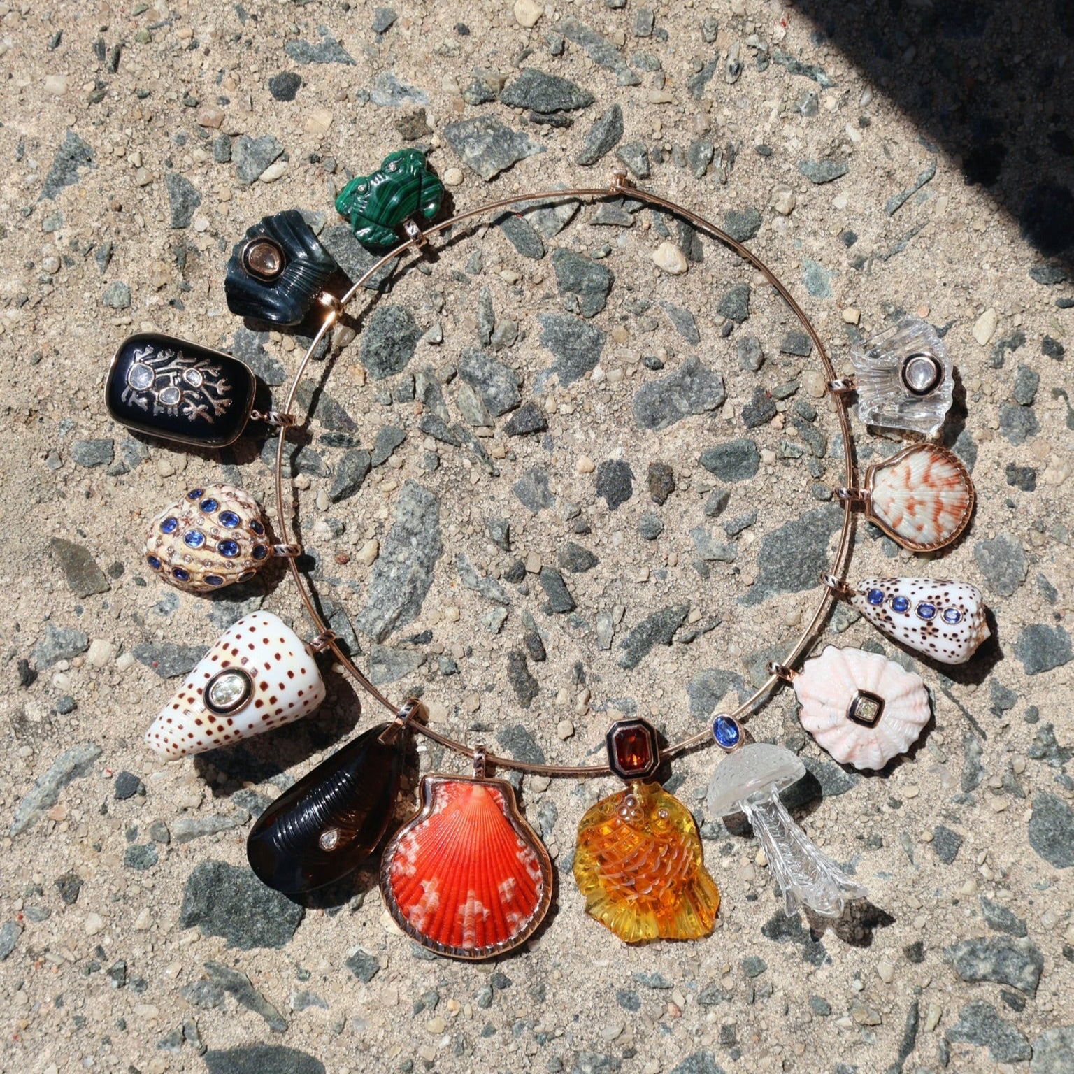 18k rose gold orange natural orange speckled clam shell pendant charm deszo tiny gods