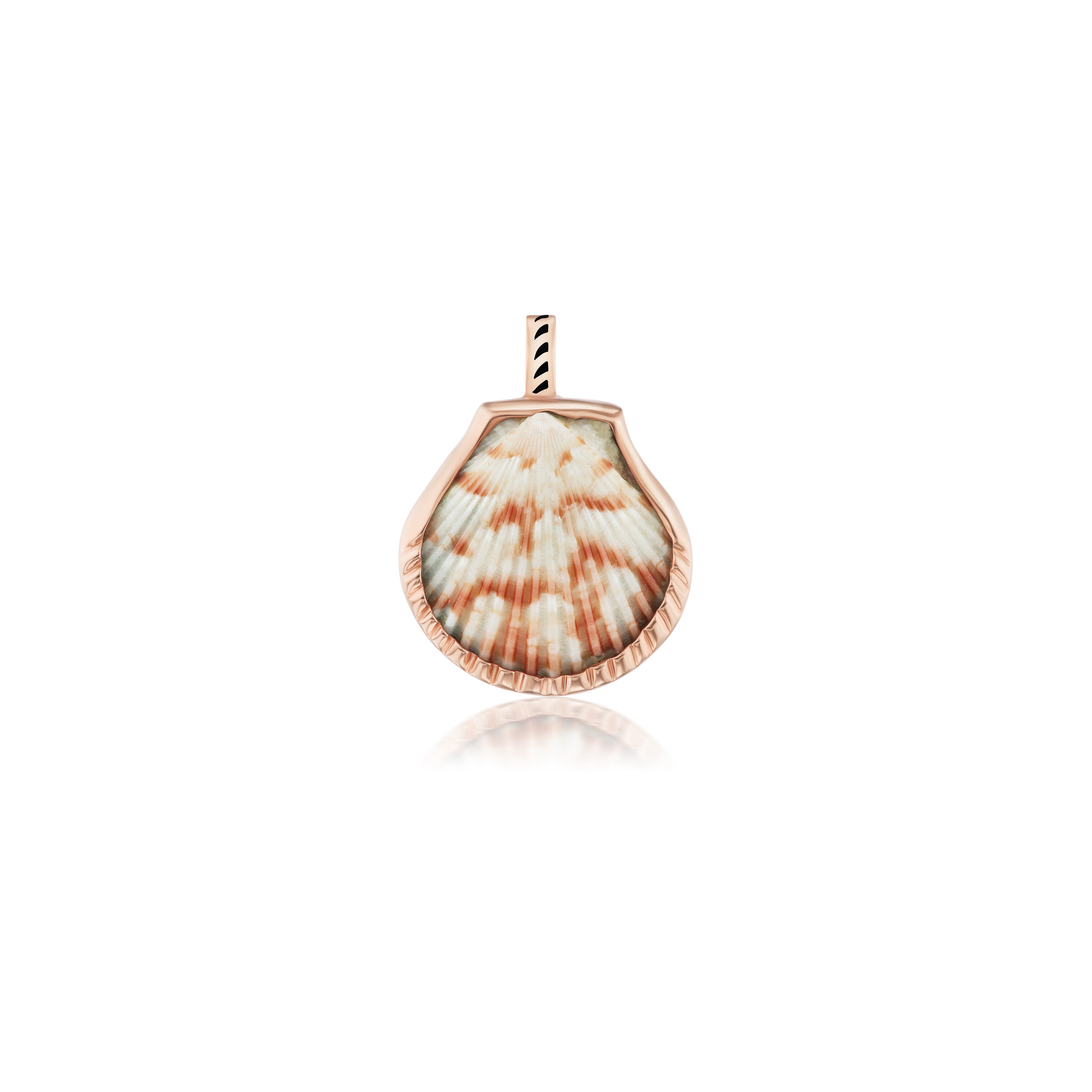 18k rose gold natural clam shell orange and white pendant charm by Dezso Tiny Gods
