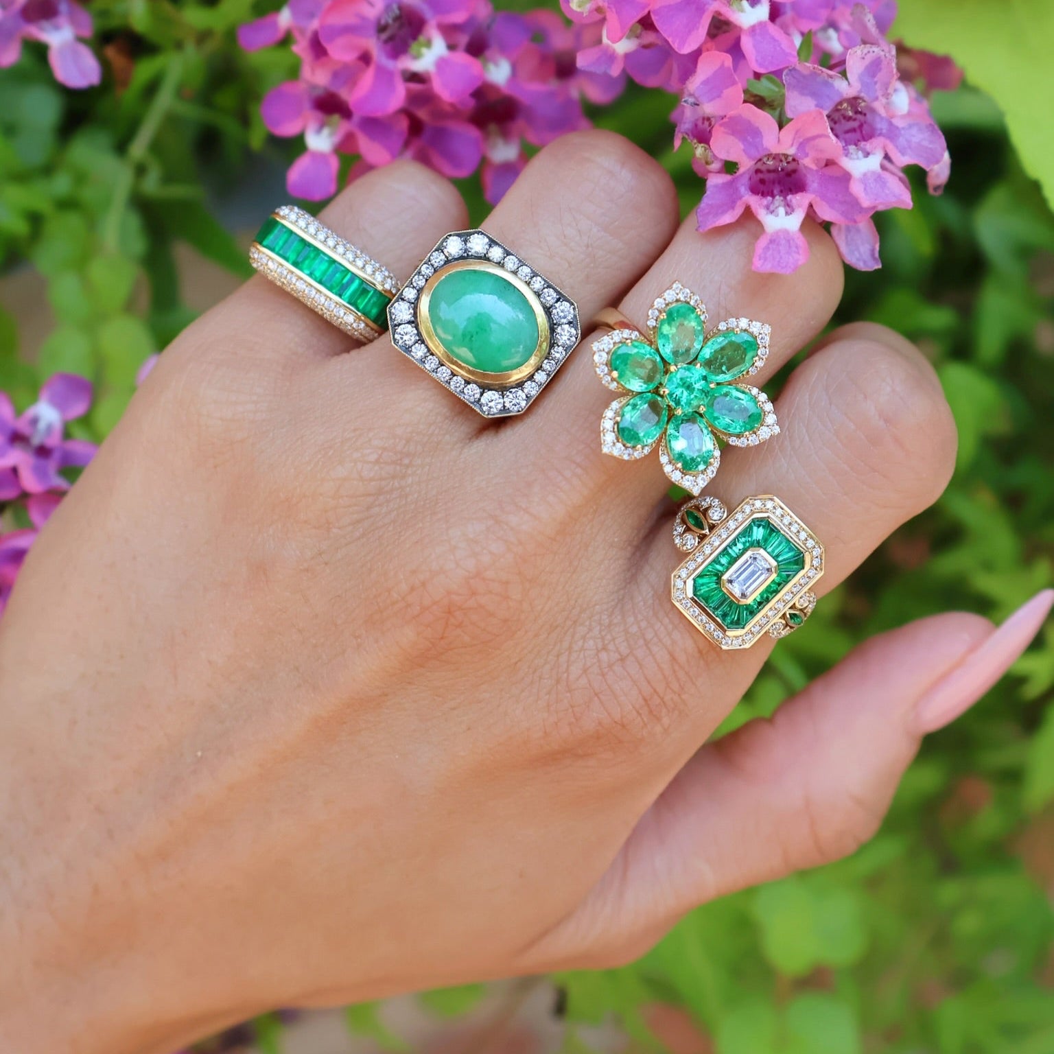 Royale emerald and diamond ring yellow gold rainbow k tiny gods