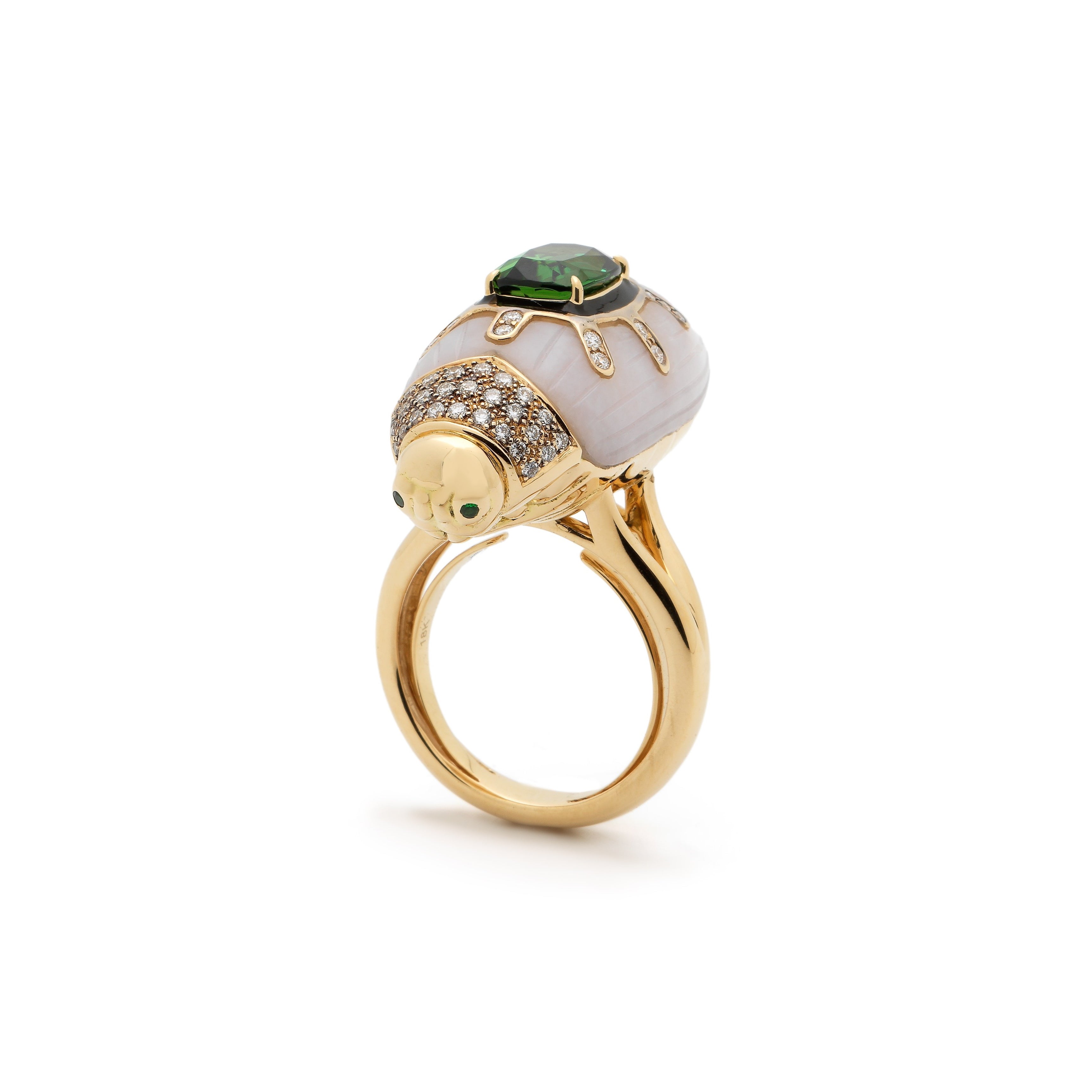 Pink Opal Scarab Ring with Green Tourmaline