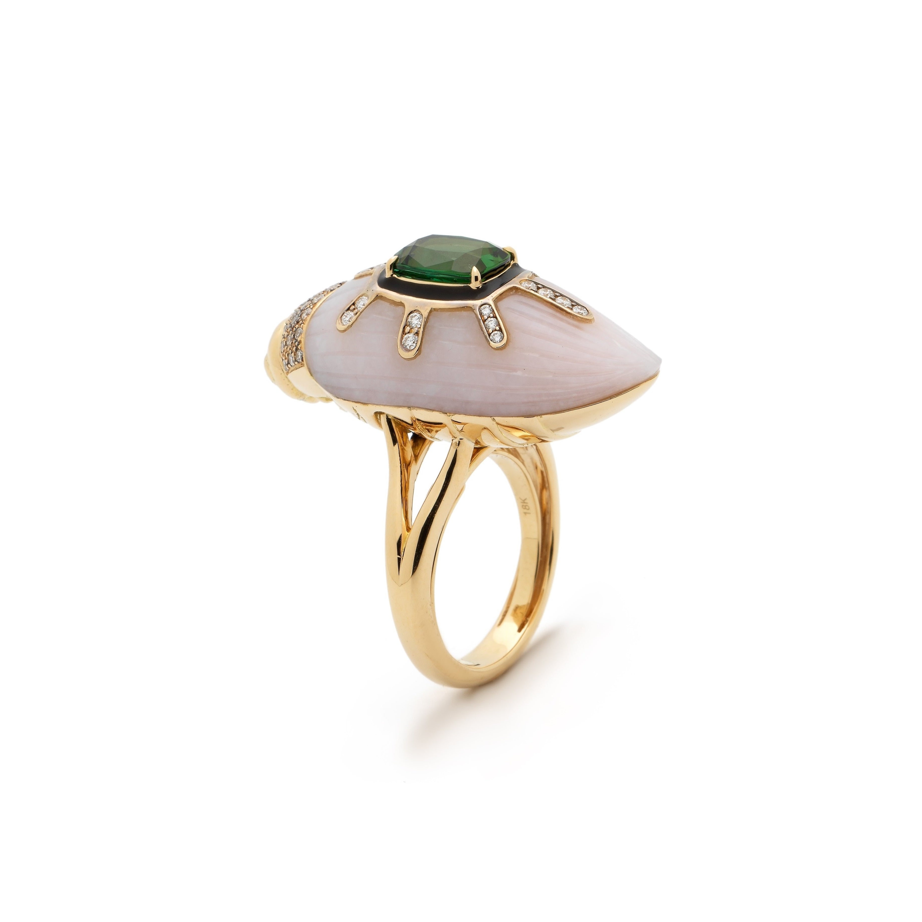 Pink Opal Scarab Ring with Green Tourmaline