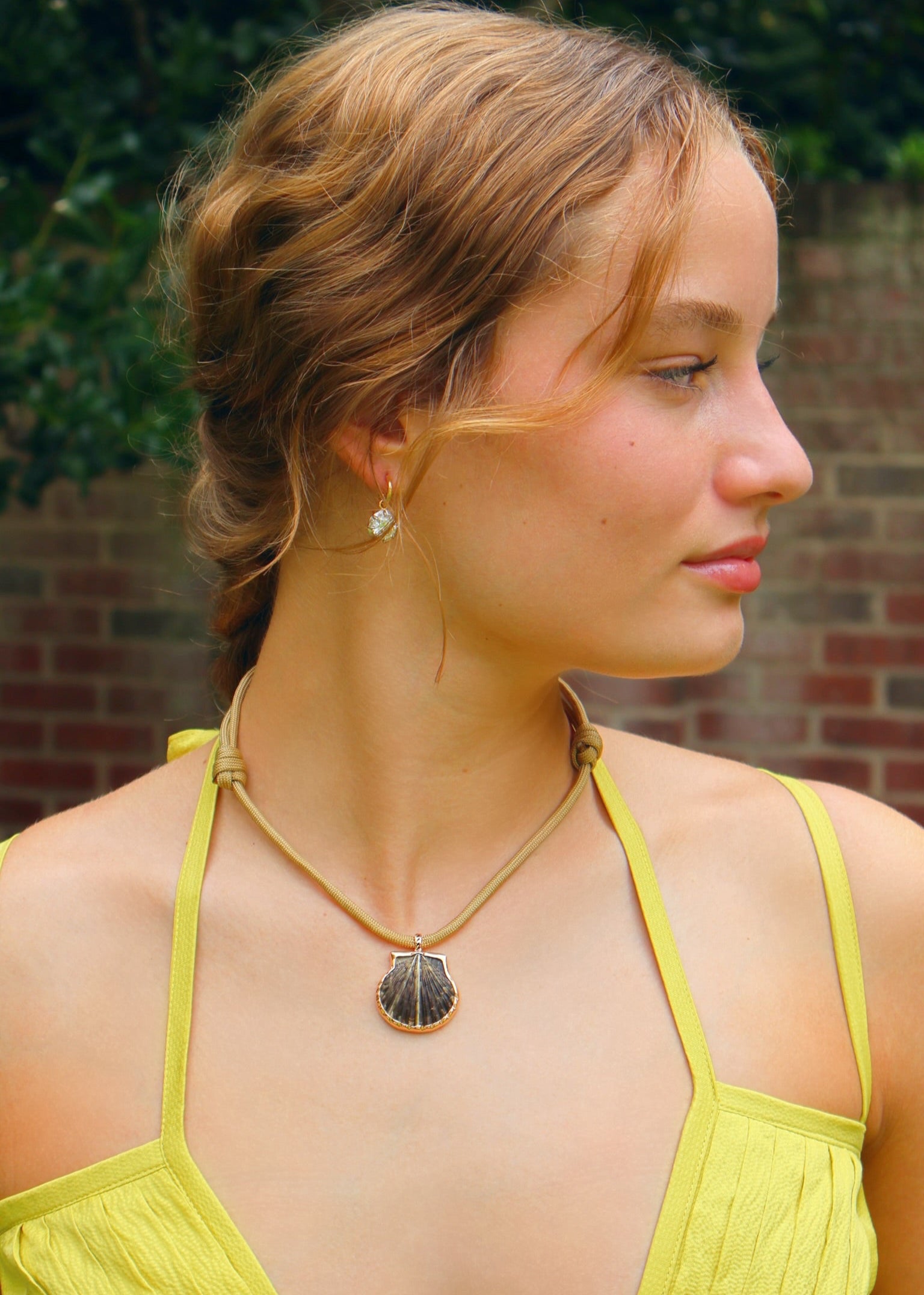 18k rose gold sea shell pendant on paracord choker necklace by Dezso Tiny Gods