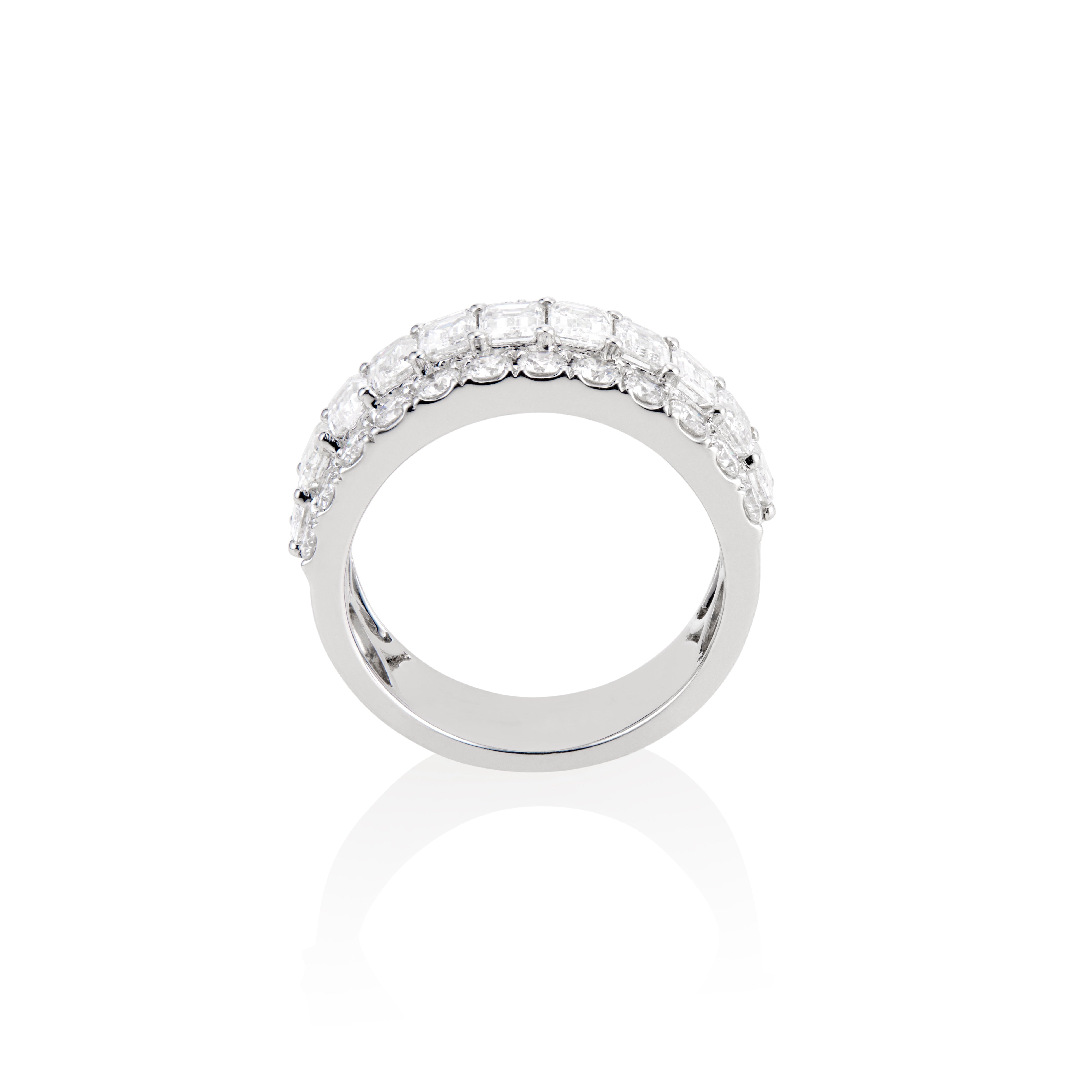 18k White Gold Round & Emerald Cut Diamond Half Eternity Band tiny gods side
