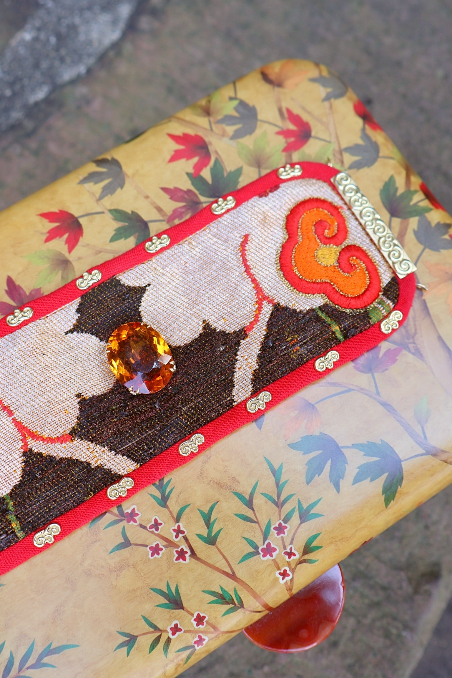 Woven Peacock Feather Cuff with Citrine