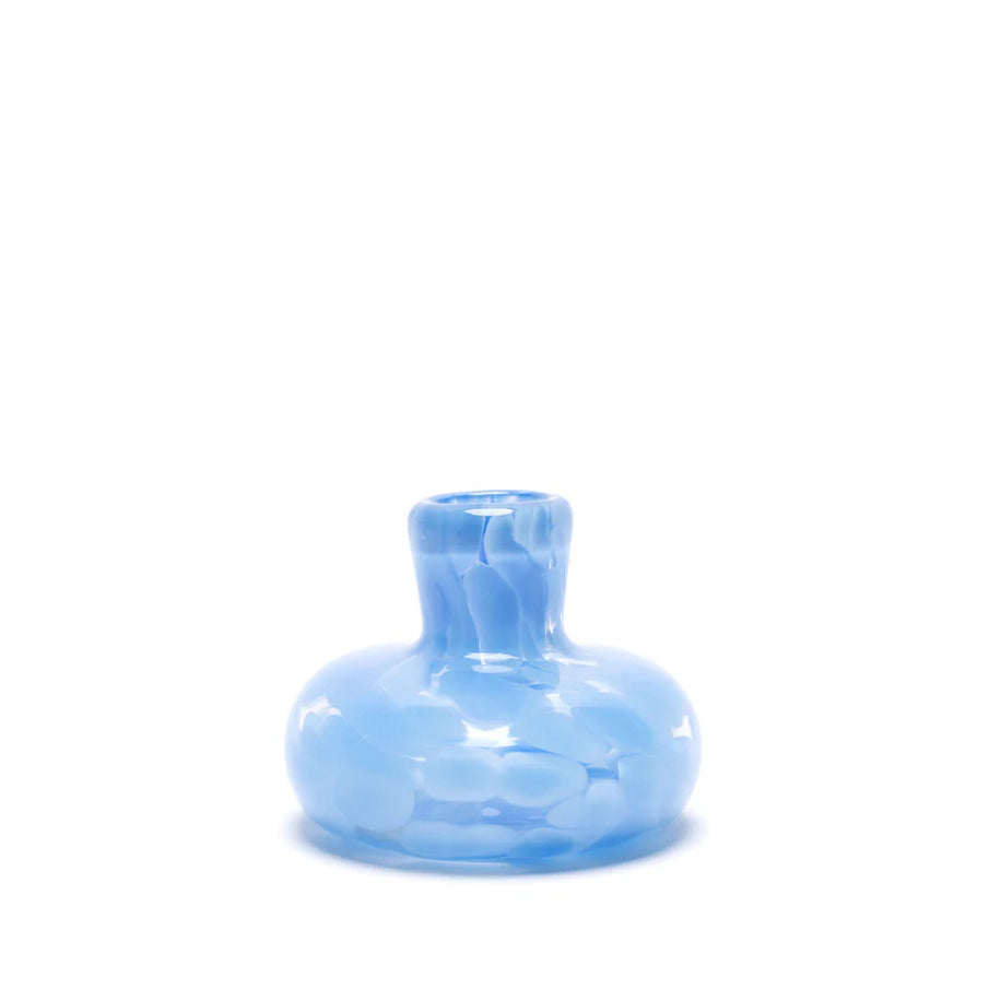 Hand blown sky blue transparent flower bud vase taper candle holder by Paul Arnhold Tiny Gods