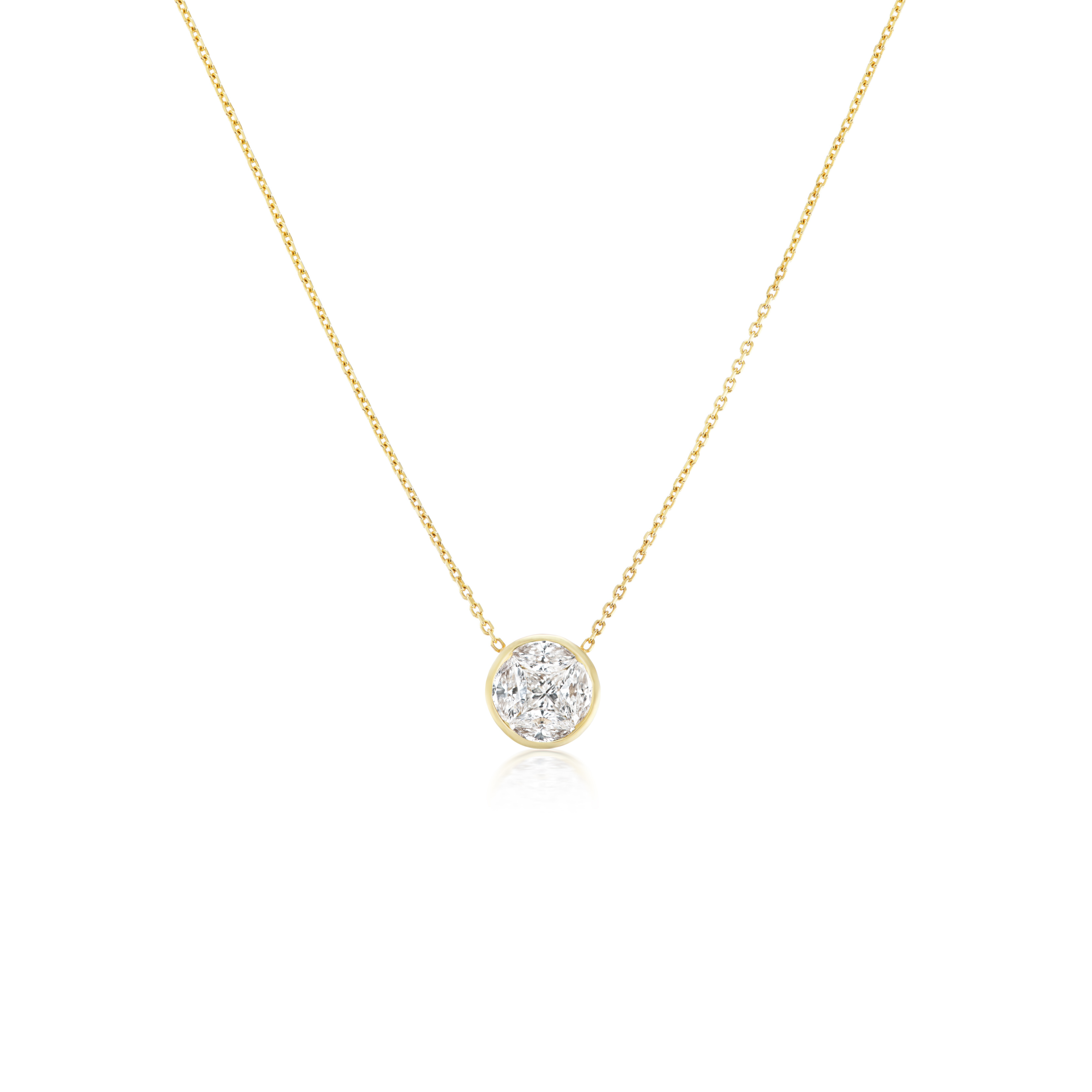 small illusion diamond round pendant 18k yellow gold tiny gods necklace