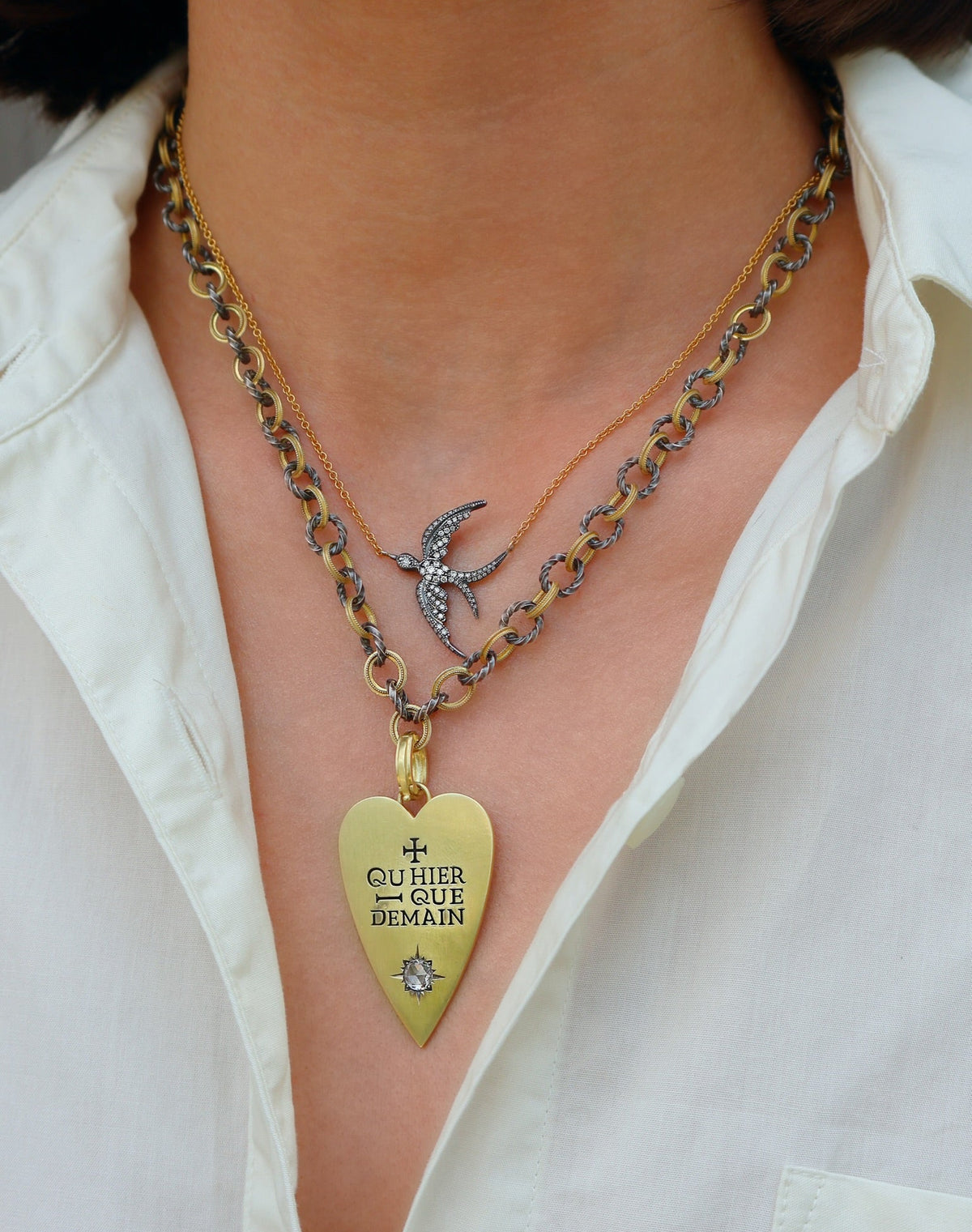 18k yellow gold and sterling silver small pirate chain necklace by Sylva & Cie Tiny Gods