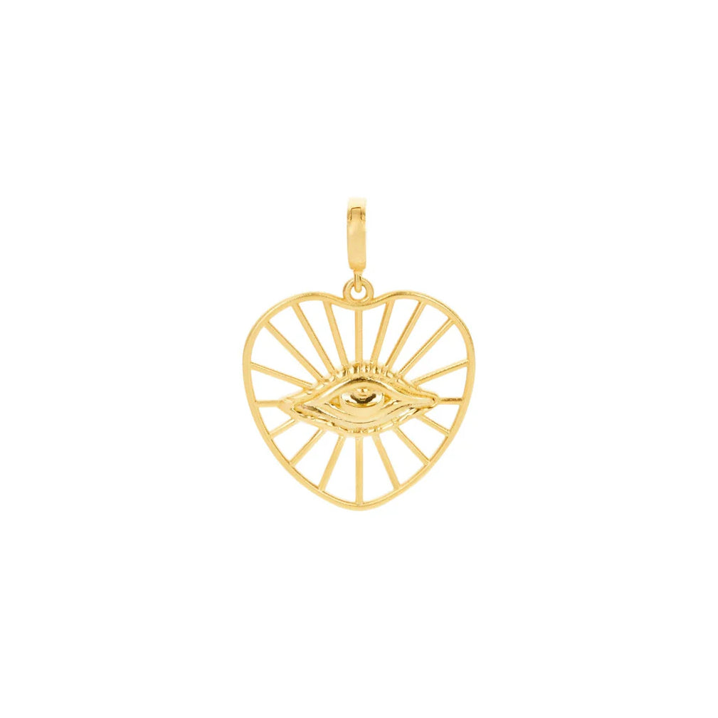 18k yellow gold small radial heart pendant with evil eye by Christina Alexiou Tiny Gods