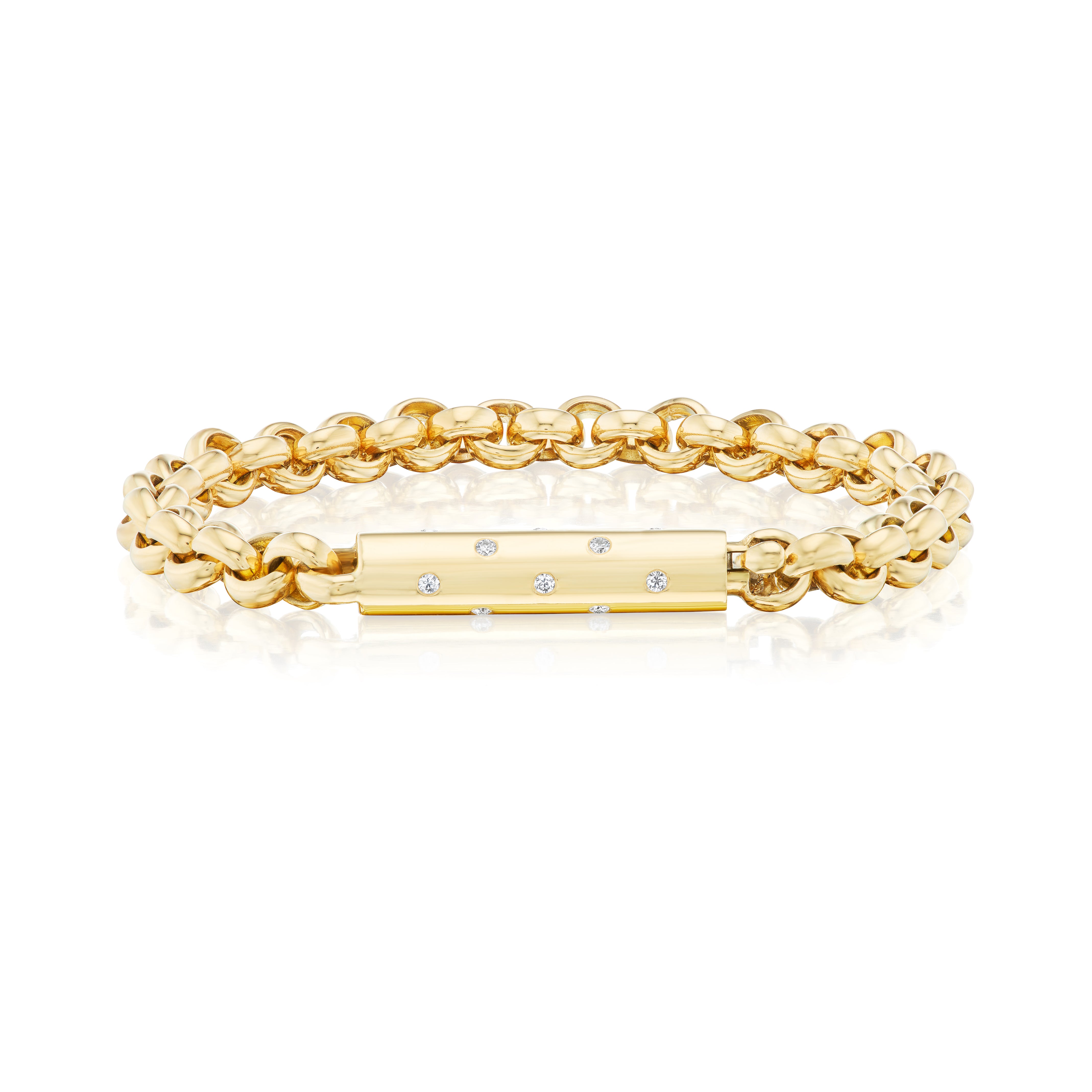 18k yellow gold handmade rolo chain small yvonne bracelet with diamond tube clasp Tiny Gods