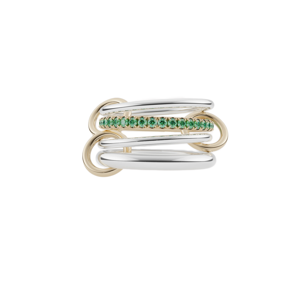 18k yellow gold and sterling silver nimbus SG emerald 4 row ring by Spinelli Kilcollin Tiny Gods