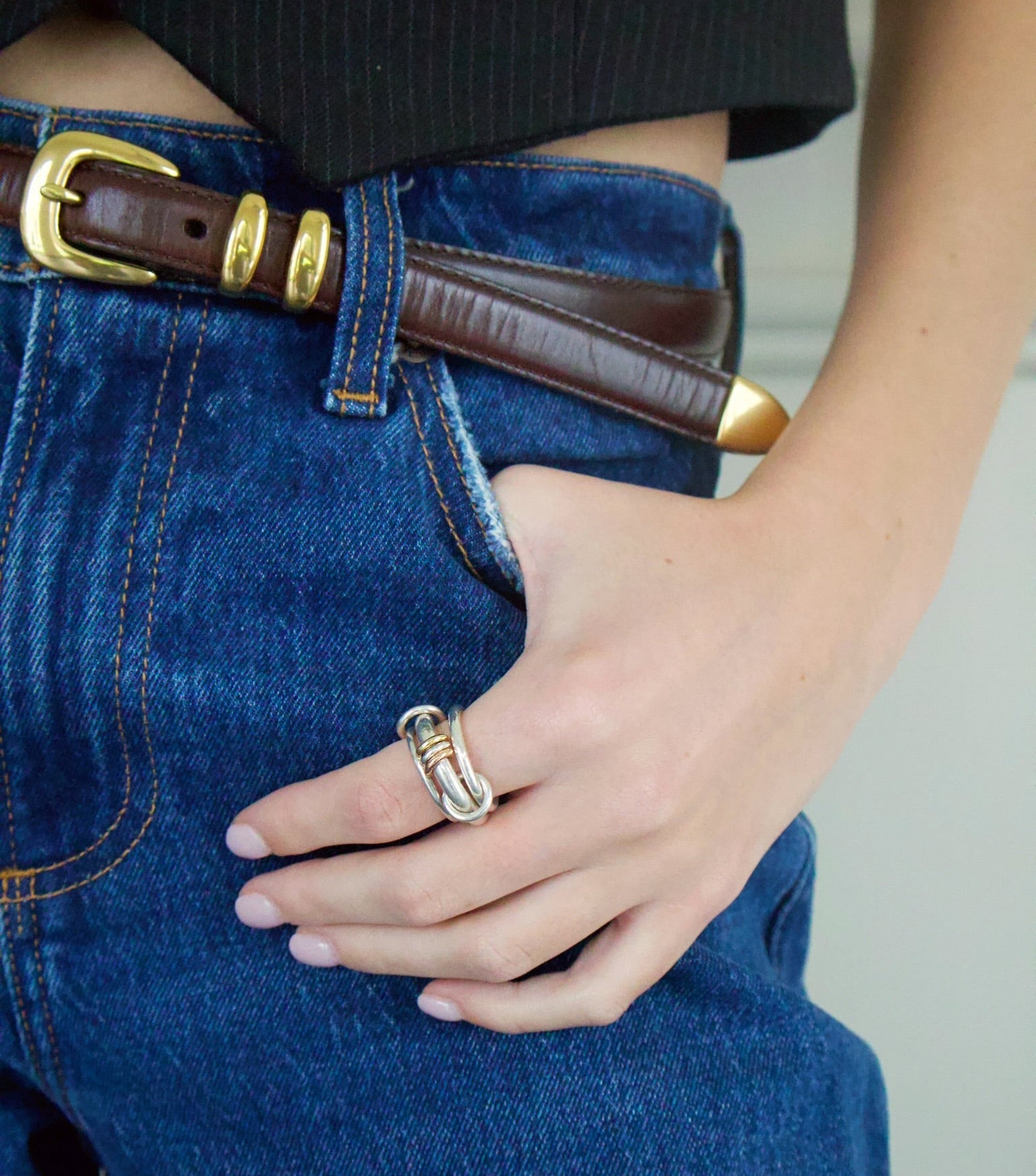 Sterling silver, 18k yellow gold, 18k rose gold Gemini SG Ring by Spinelli Kilcollin Tiny Gods