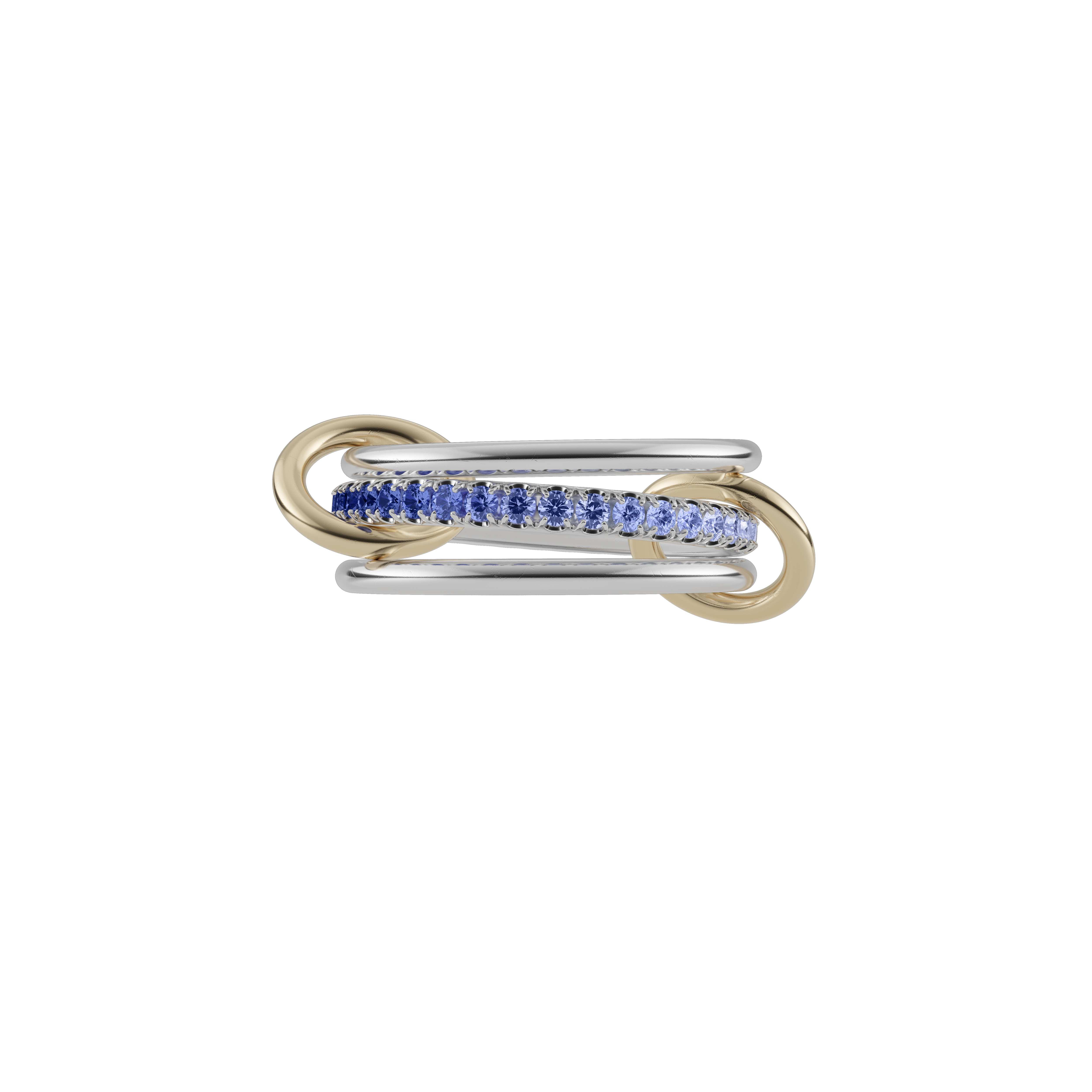 sterling silver and 18k yellow gold blue ombre sapphire band 3 linked connected tigris sg blue ombre ring by Spinelli Kilcollin Tiny Gods