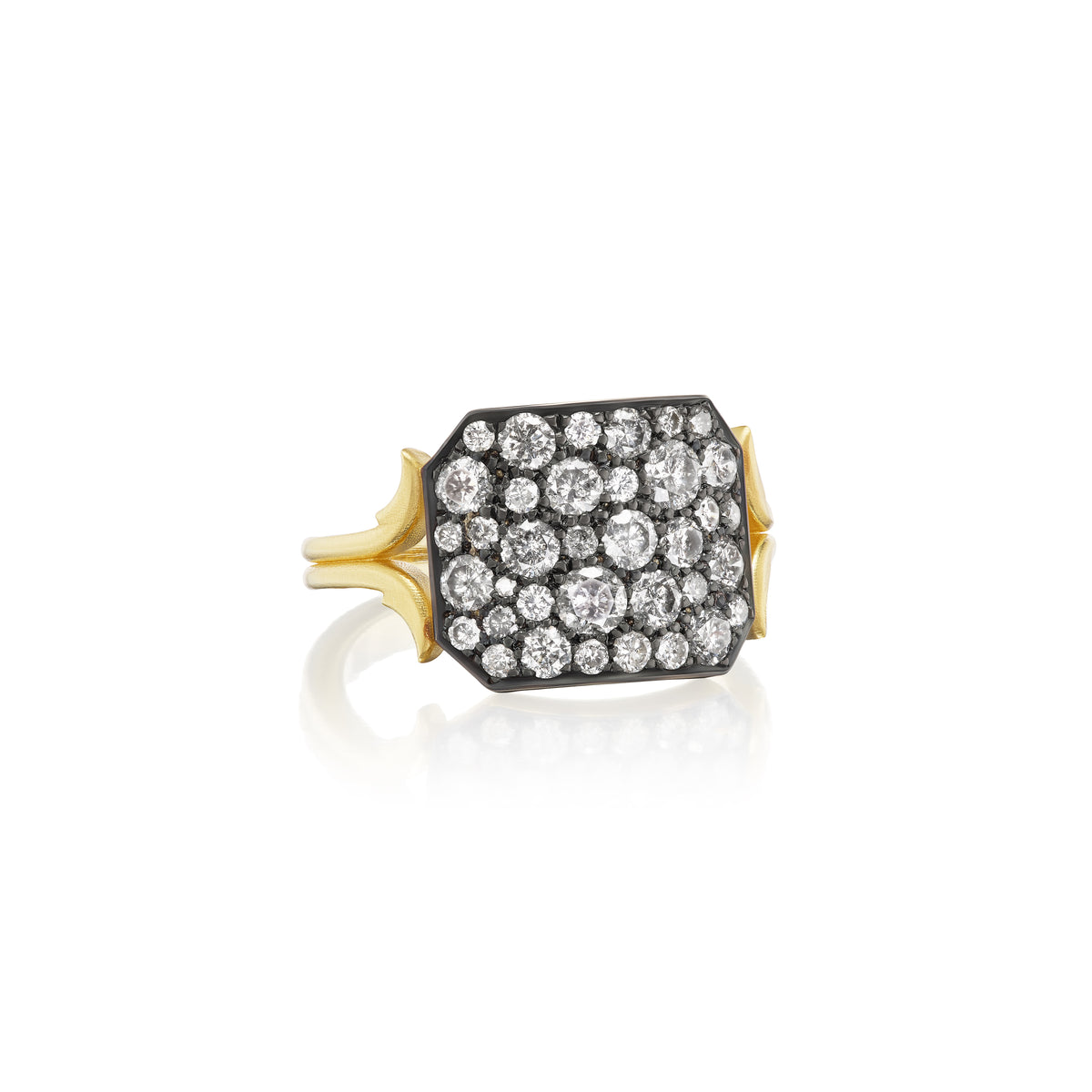 18k yellow gold Baby Ten Table Diamond Ring by Sylva & Cie with rhodium detail