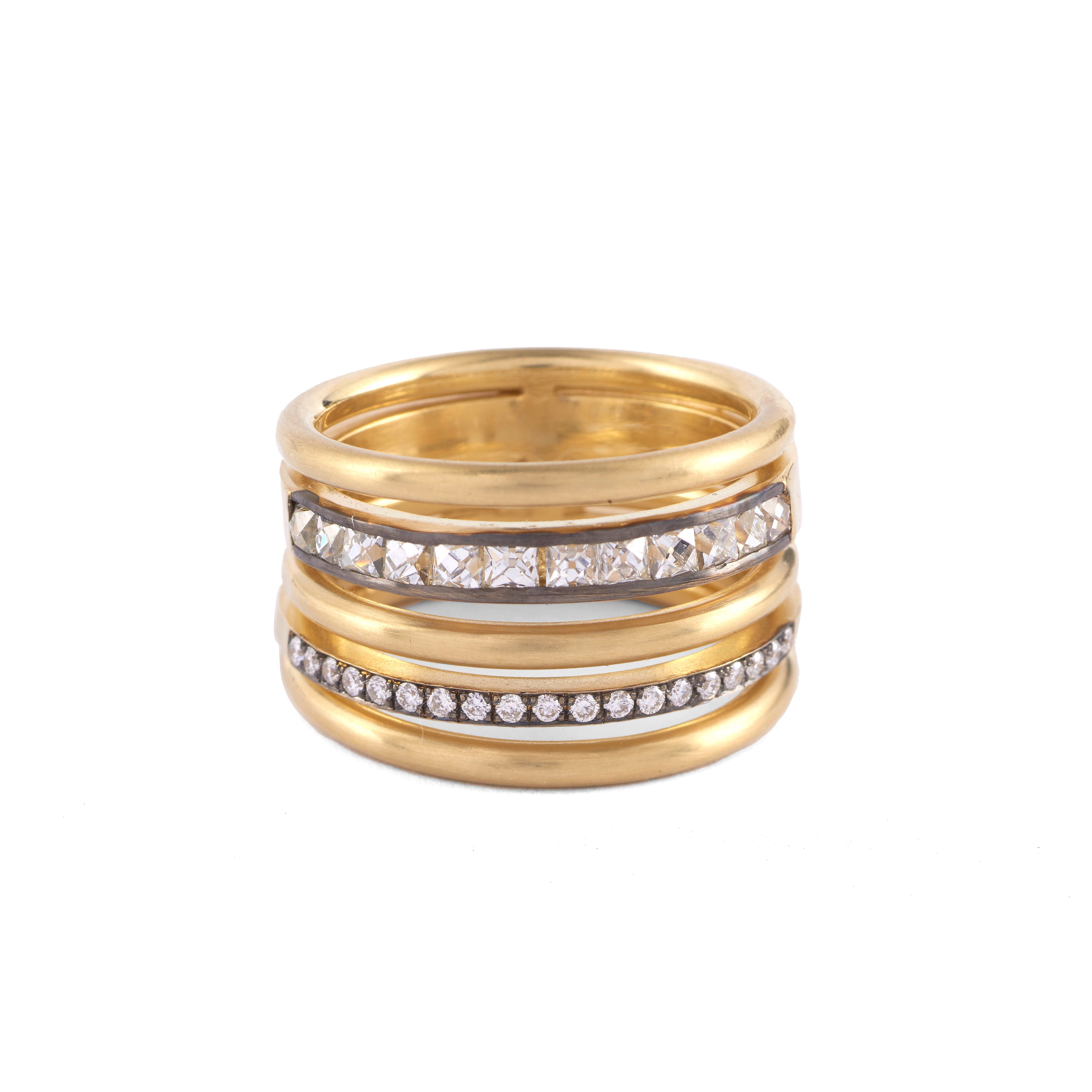 French cut & round diamond 18kt yellow gold spiral ring by Slyva & Cie Tiny Gods