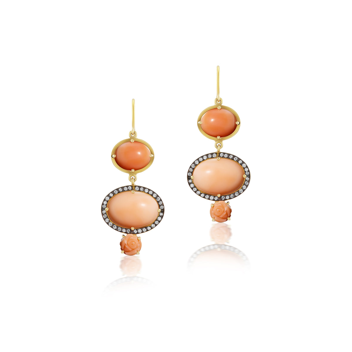 18k yellow gold coral diamond drop earrings by Sylva & Cie Tiny Gods