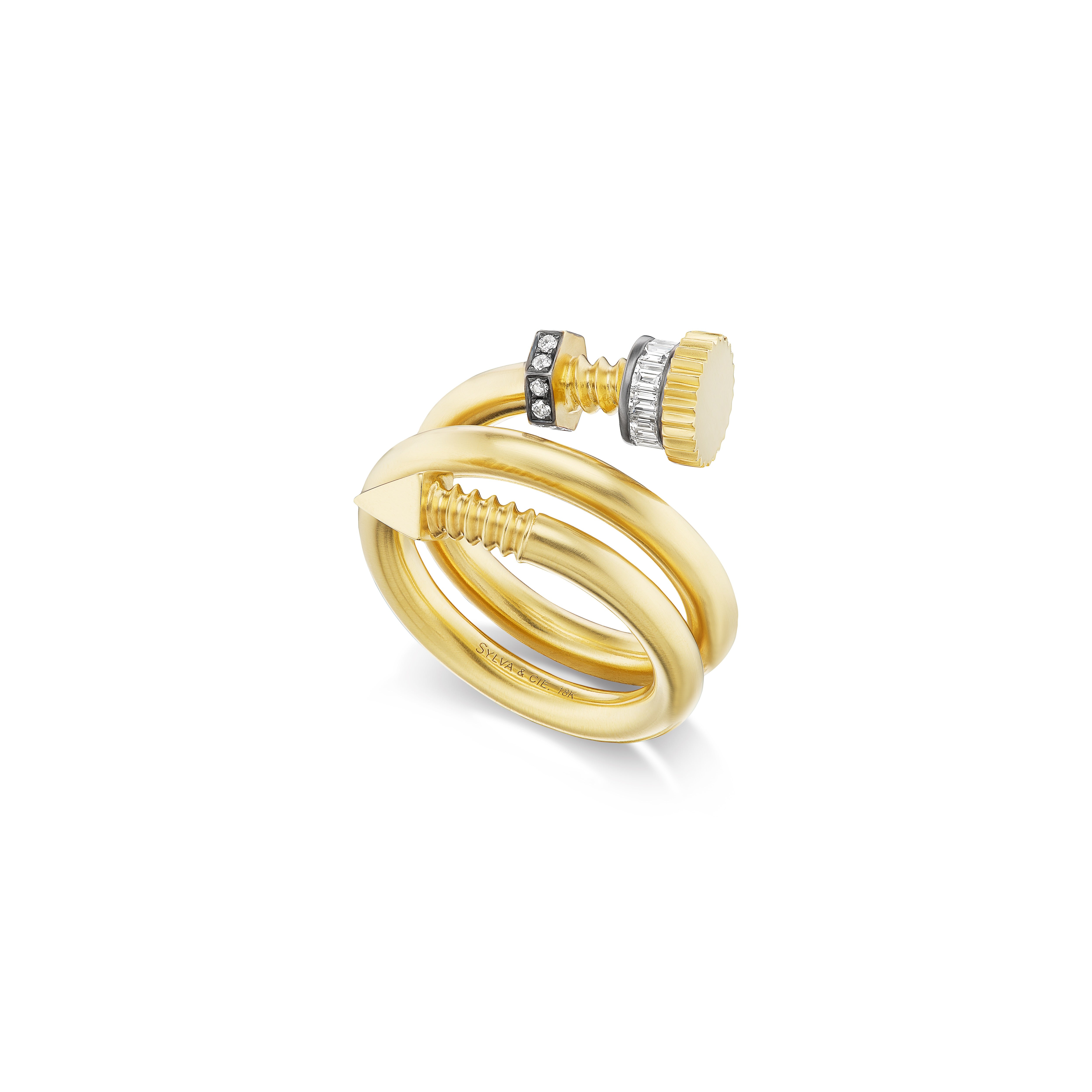 18k yellow gold and diamond spiral twist bolt ring by Sylva & Cie Tiny Gods