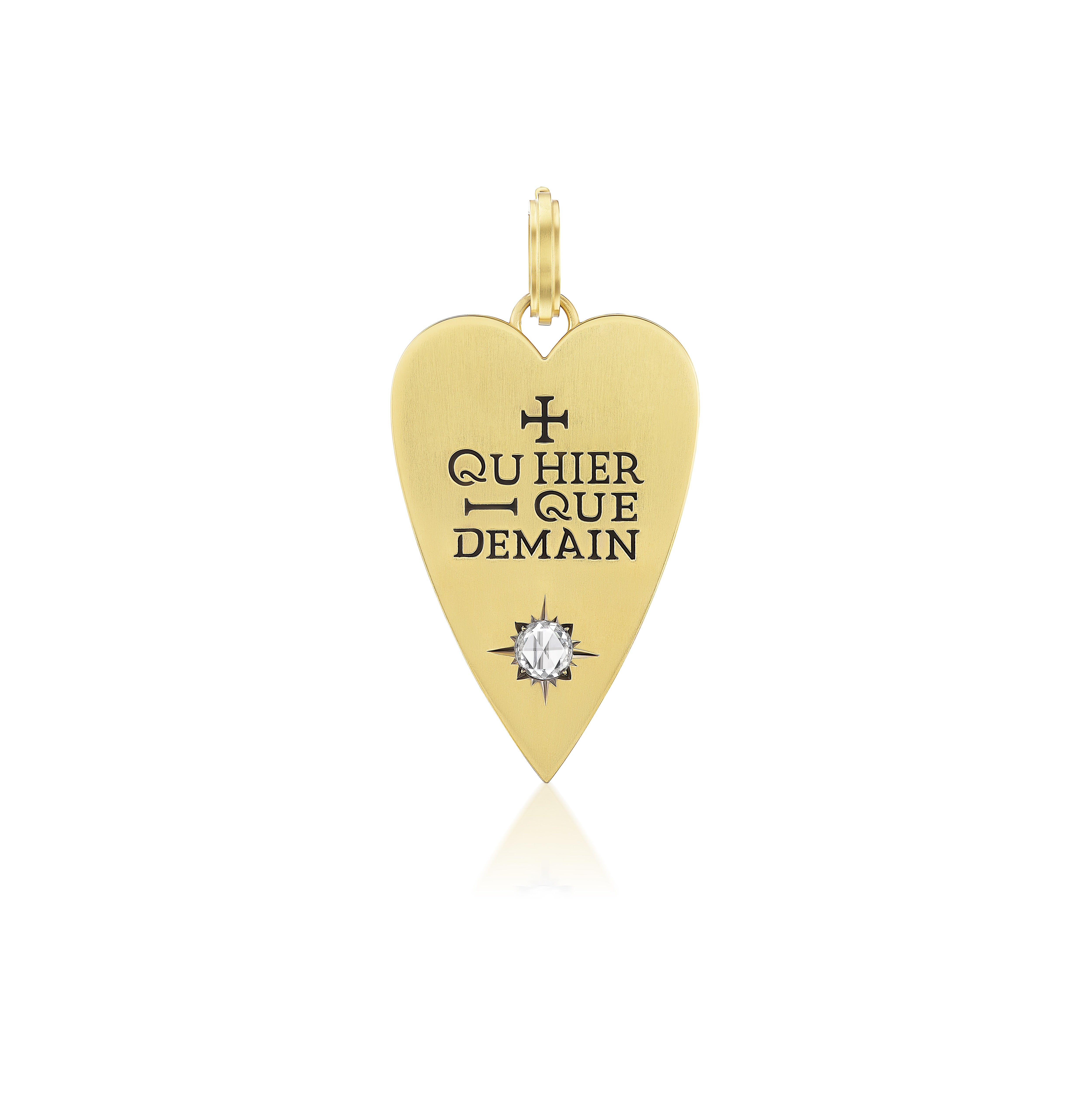 18k yellow gold Sylva & Cie Que'heir Que Demain, more than yesterday, less than tomorrow, heart pendant Tiny Gods