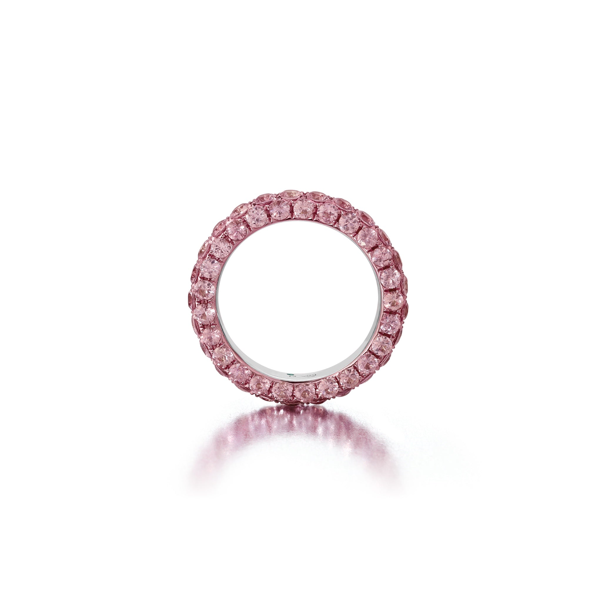 18k white gold three sided pink sapphire ring with pink rhodium by graziela tiny gods