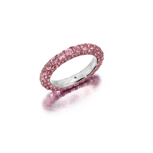 18k white gold three sided pink sapphire ring with pink rhodium by graziela tiny gods