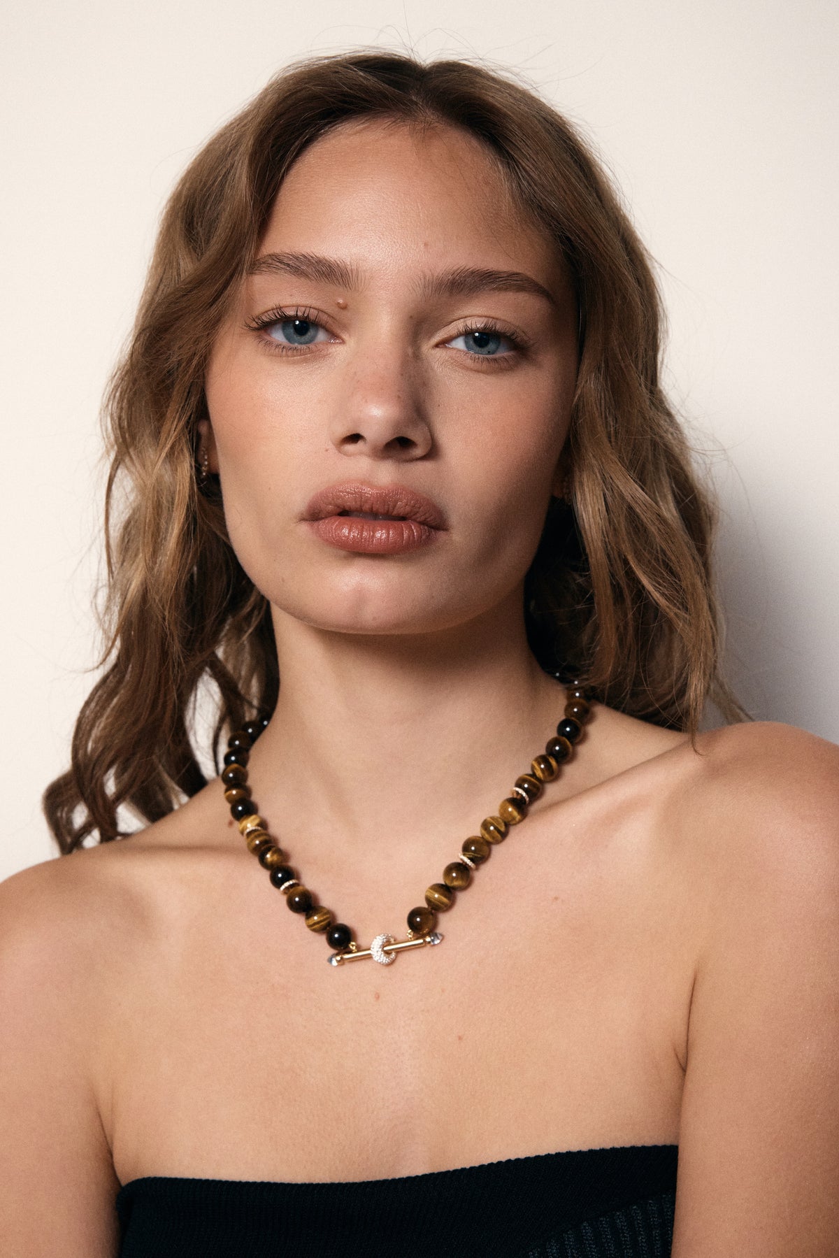 18k yellow gold tiger's eye beaded chakra necklace by Ananya