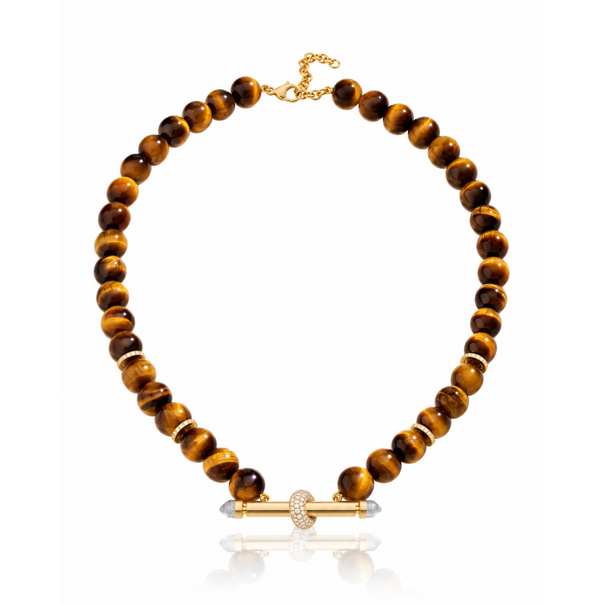 18k yellow gold tiger's eye beaded chakra necklace by Ananya