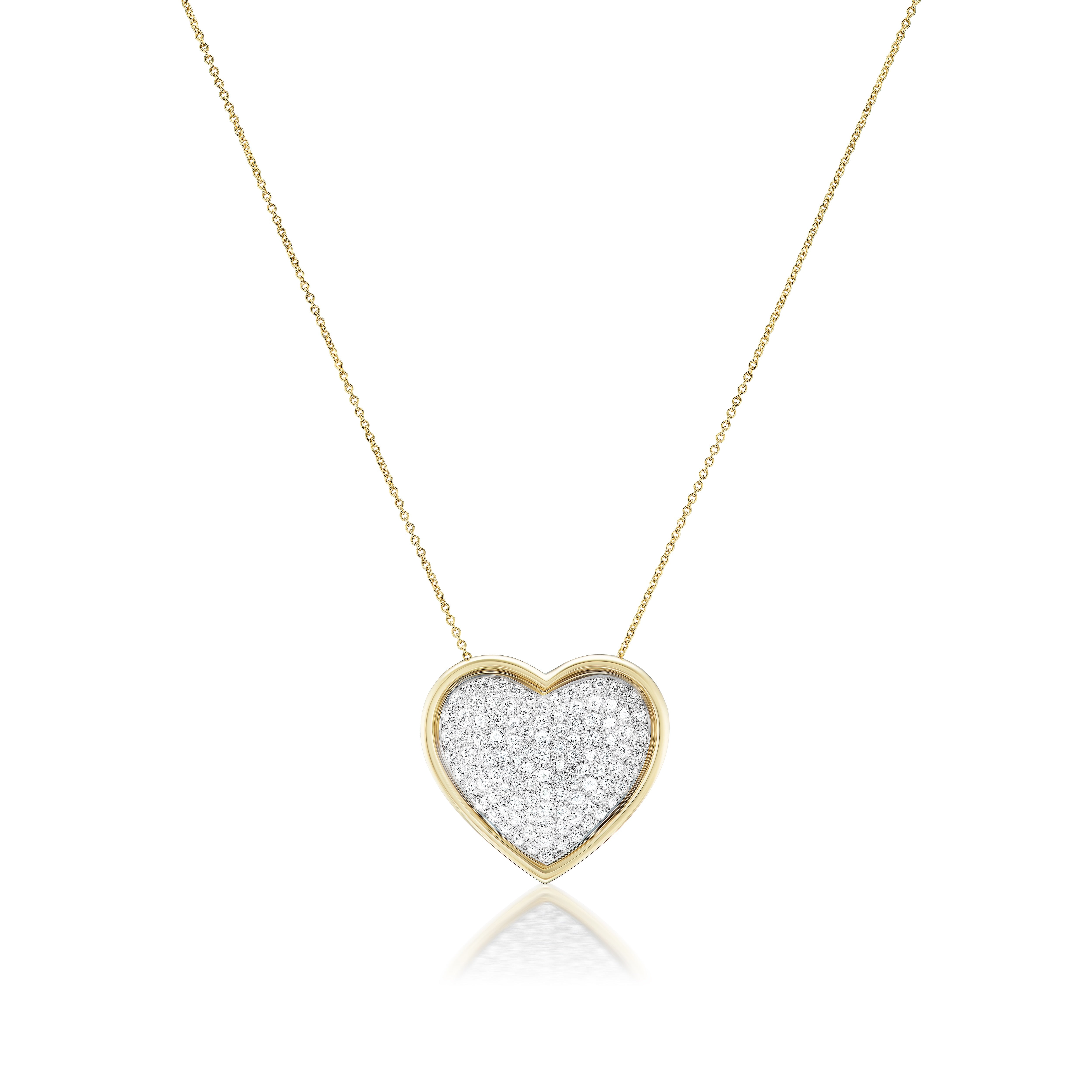 tiny gods pave diamond puff heart pendant necklace Italian yellow gold