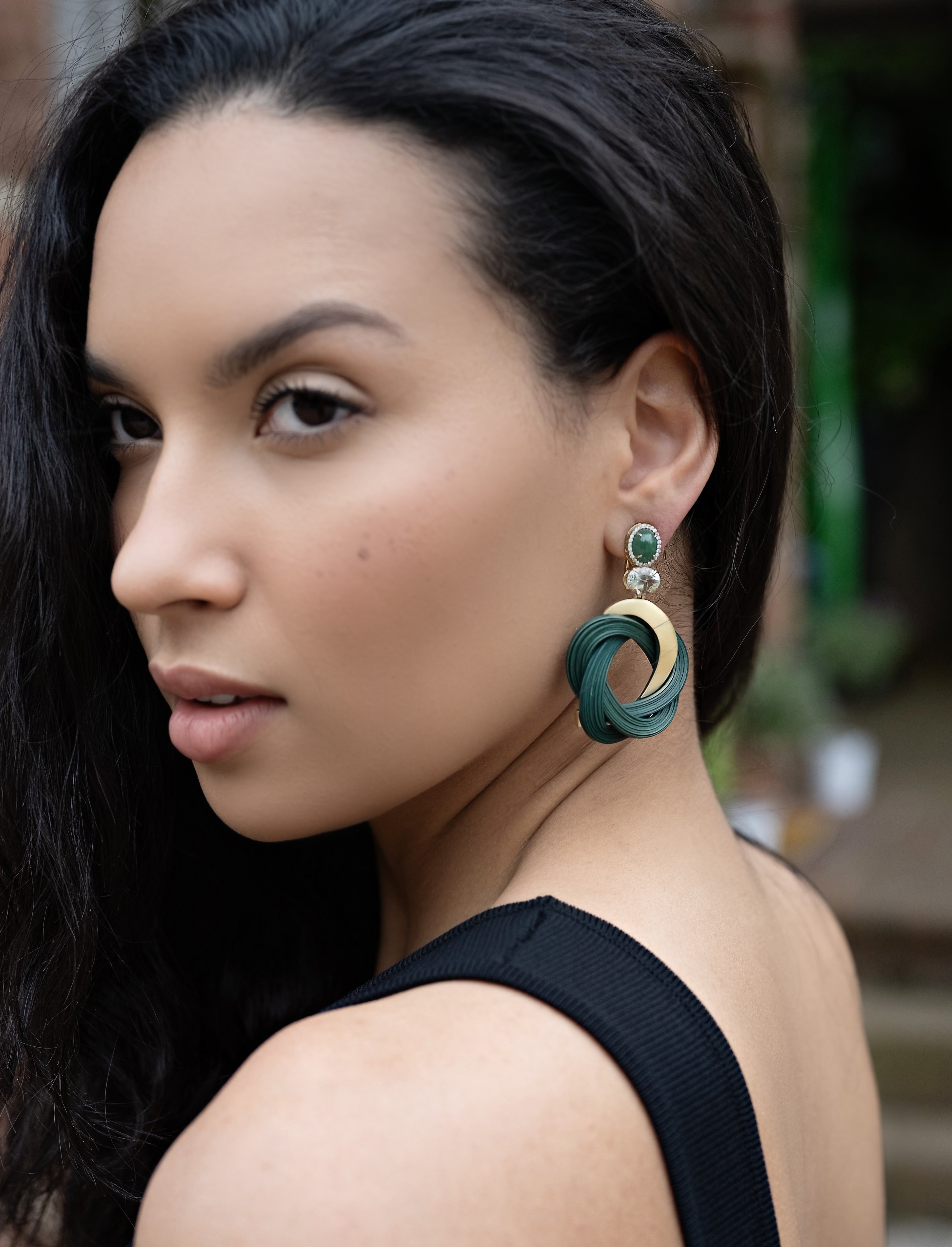Green Bamboo Earrings with Prasiolite and Aventurine