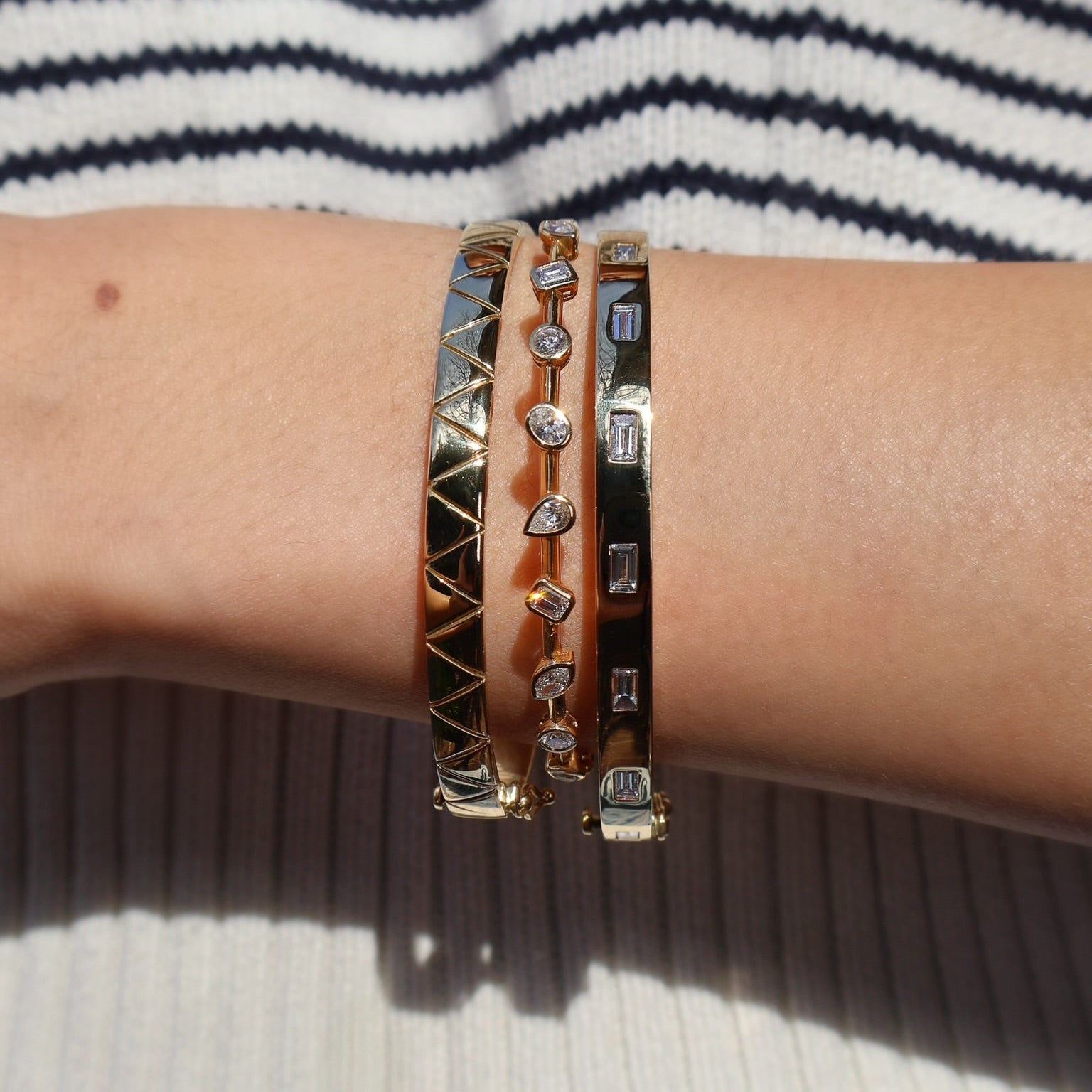 18k yellow gold baguette emerald cut diamond heritage bangle bracelet Tiny Gods