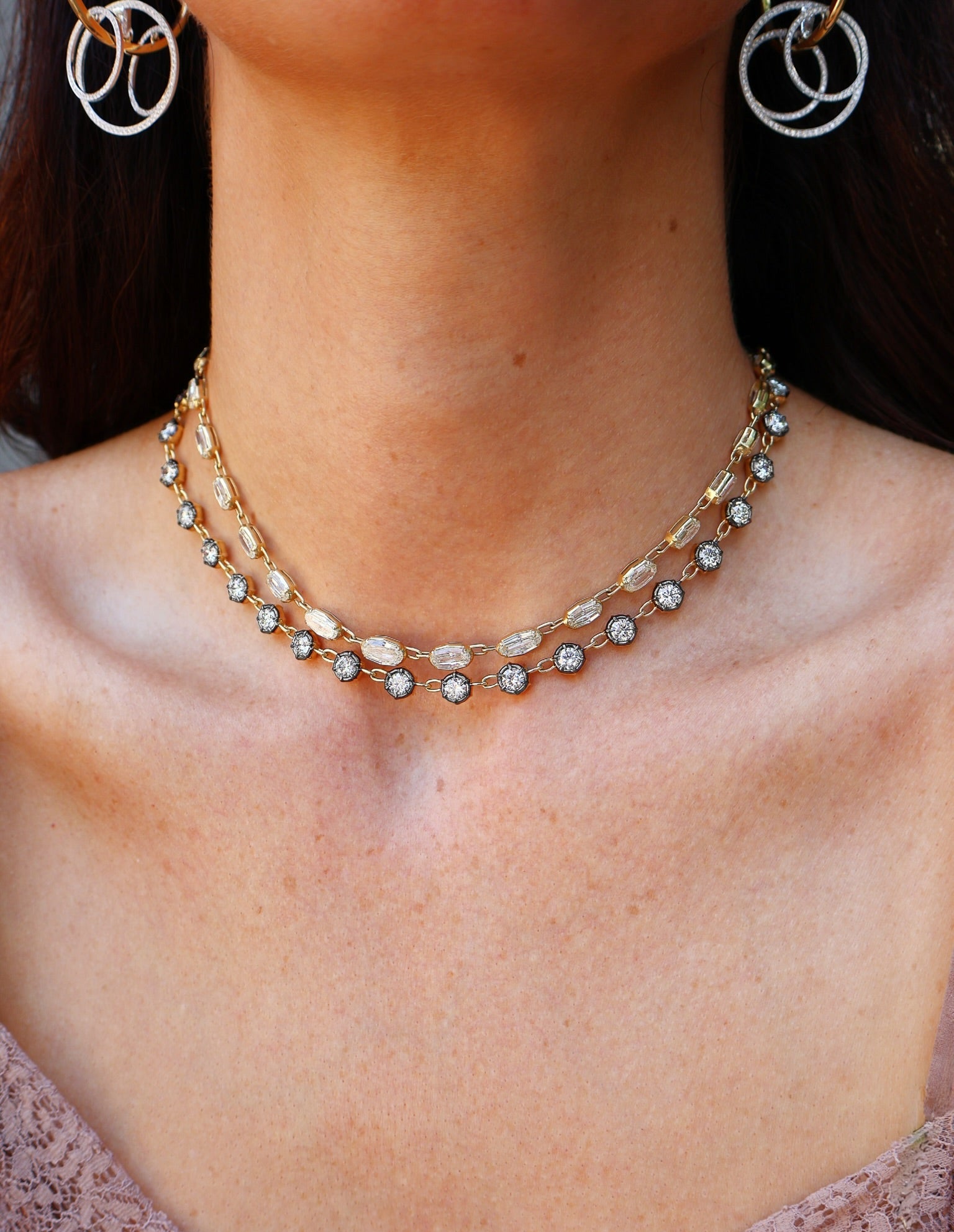 18k yellow gold 12.32ct 12 ct modified cut diamond paperclip link bezel set necklace Tiny Gods