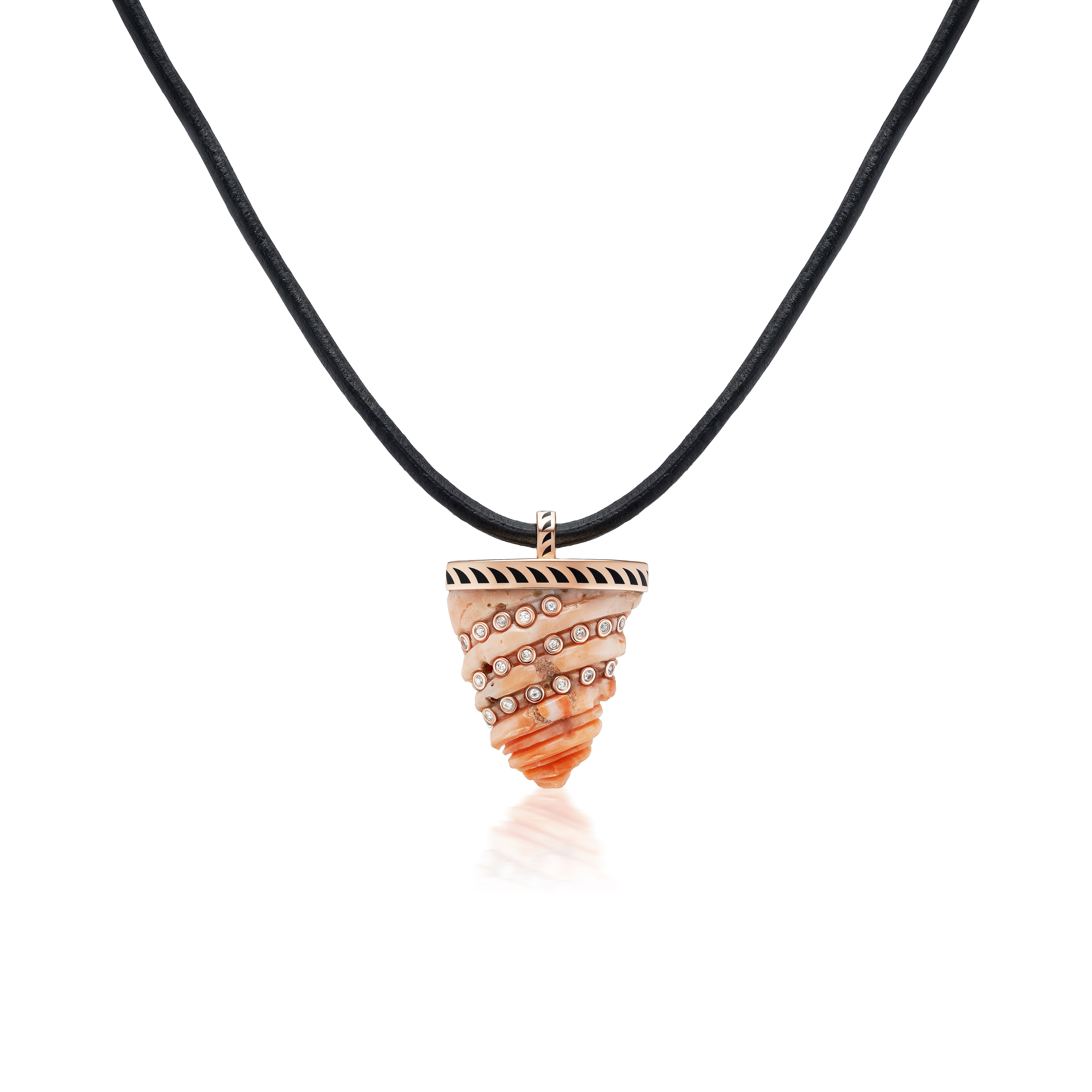 Mediterranean Coral "Sharks Tooth" Pendant with Diamonds