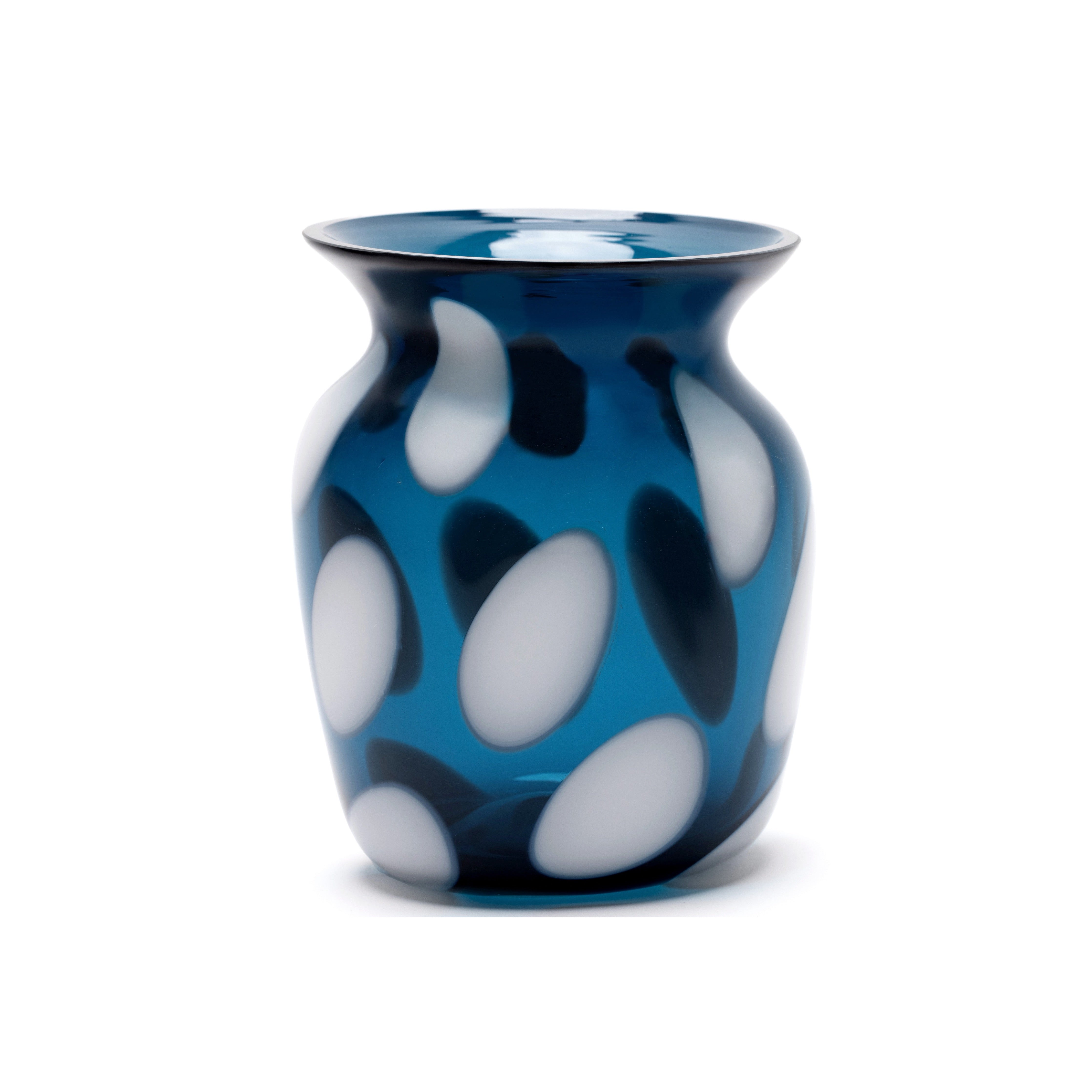 transparent teal vase white spots handblown Paul arnhold tiny gods