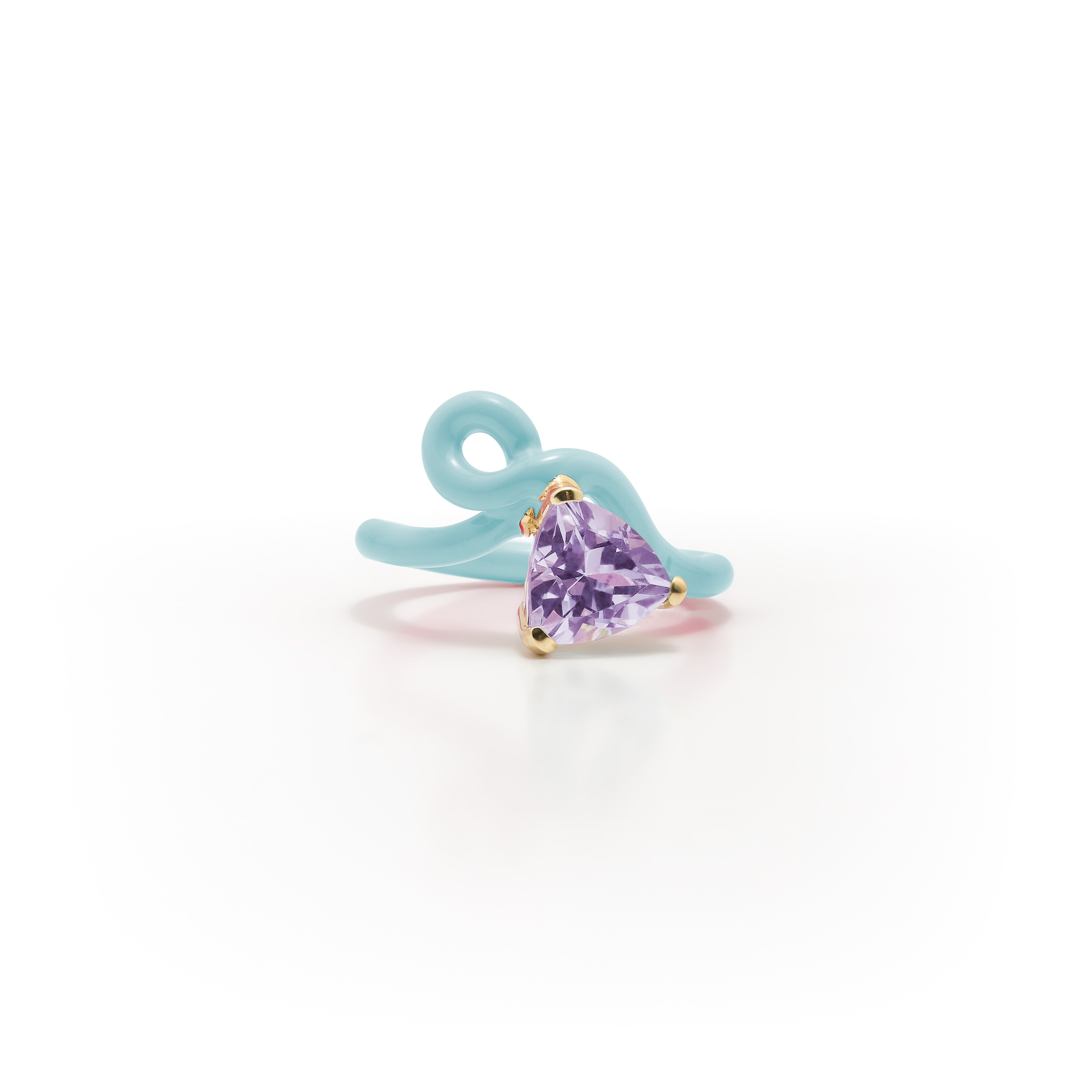 trillion amethyst with iris blue enamel vine ring by Bea Bongiasca Tiny Gods