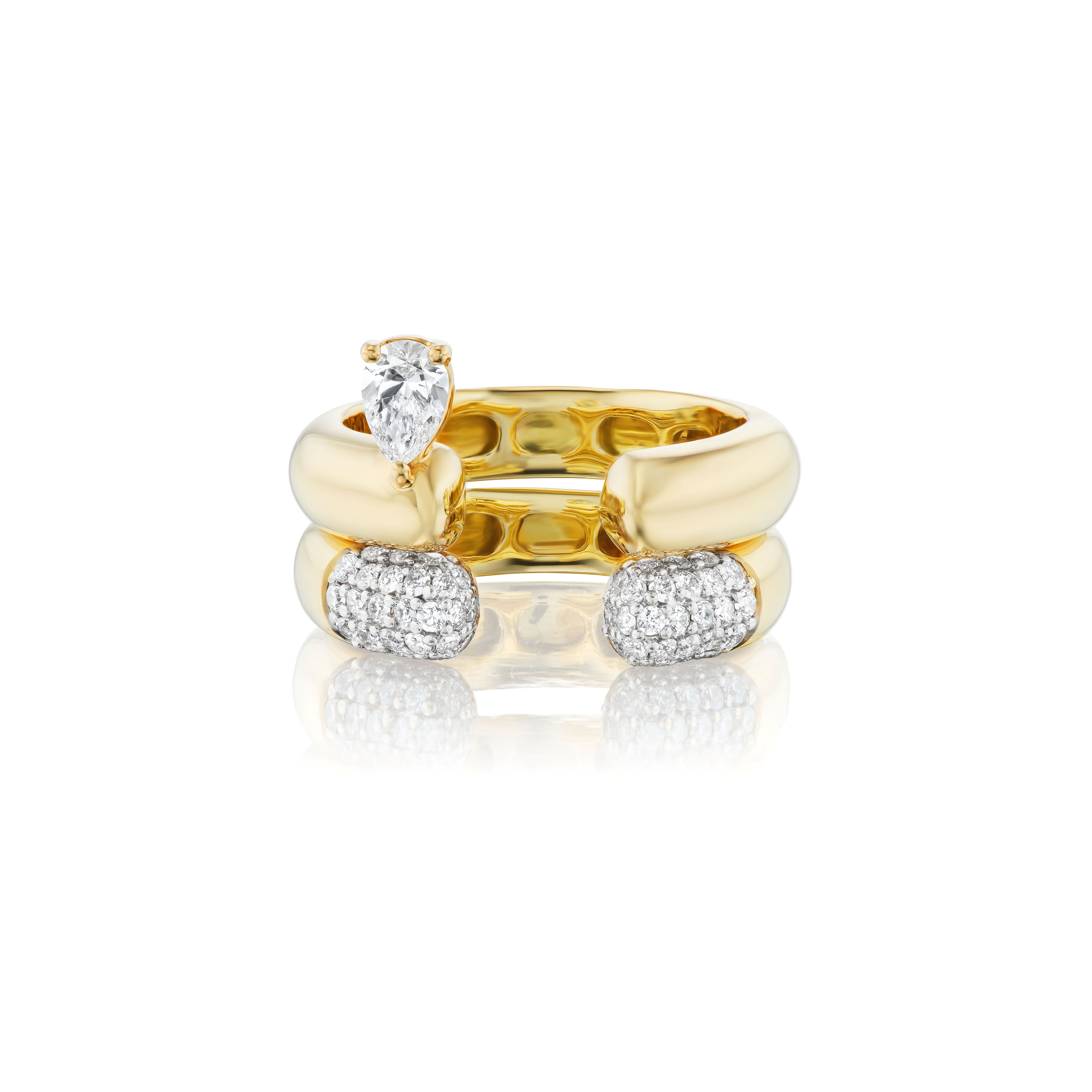 18k yellow gold diamond pave tube pointe ring by rainbow K Tiny Gods