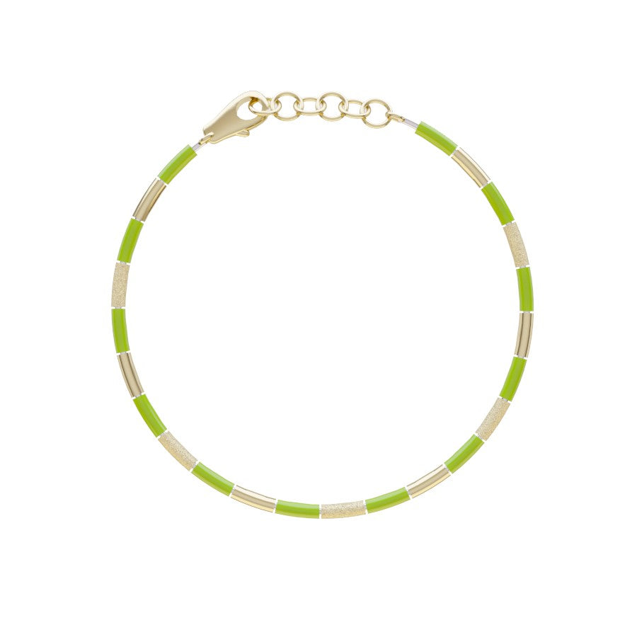 9k yellow gold and silver pistachio enamel tubini bracelet by Bea Bongiasca Tiny Gods sale